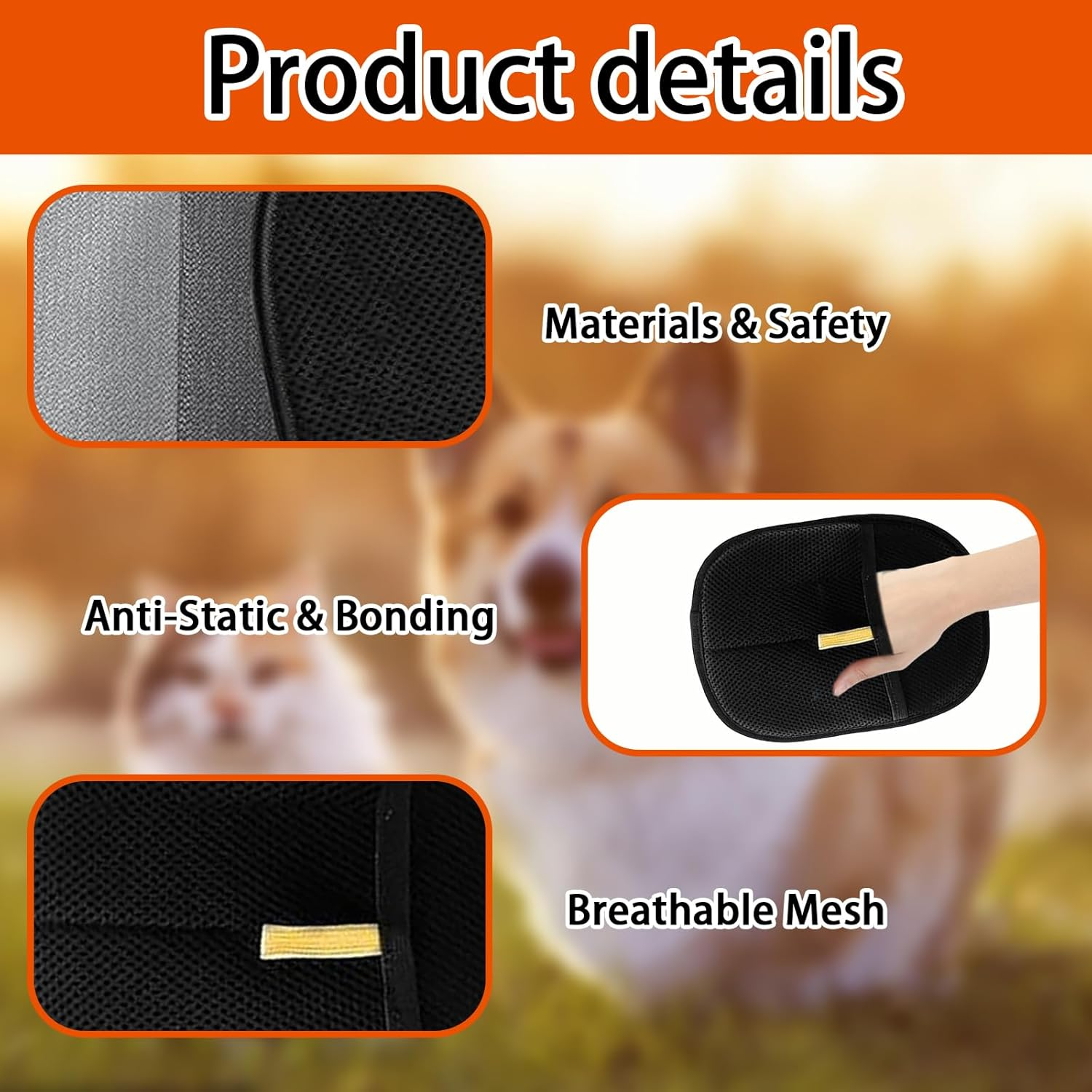 3 Pack Pet Hair Remover Glove, Pet Grooming Gloves for Cats and Dogs, Efficient Hair Removal for Furniture and Clothes, 15X20Cm Black image number 5