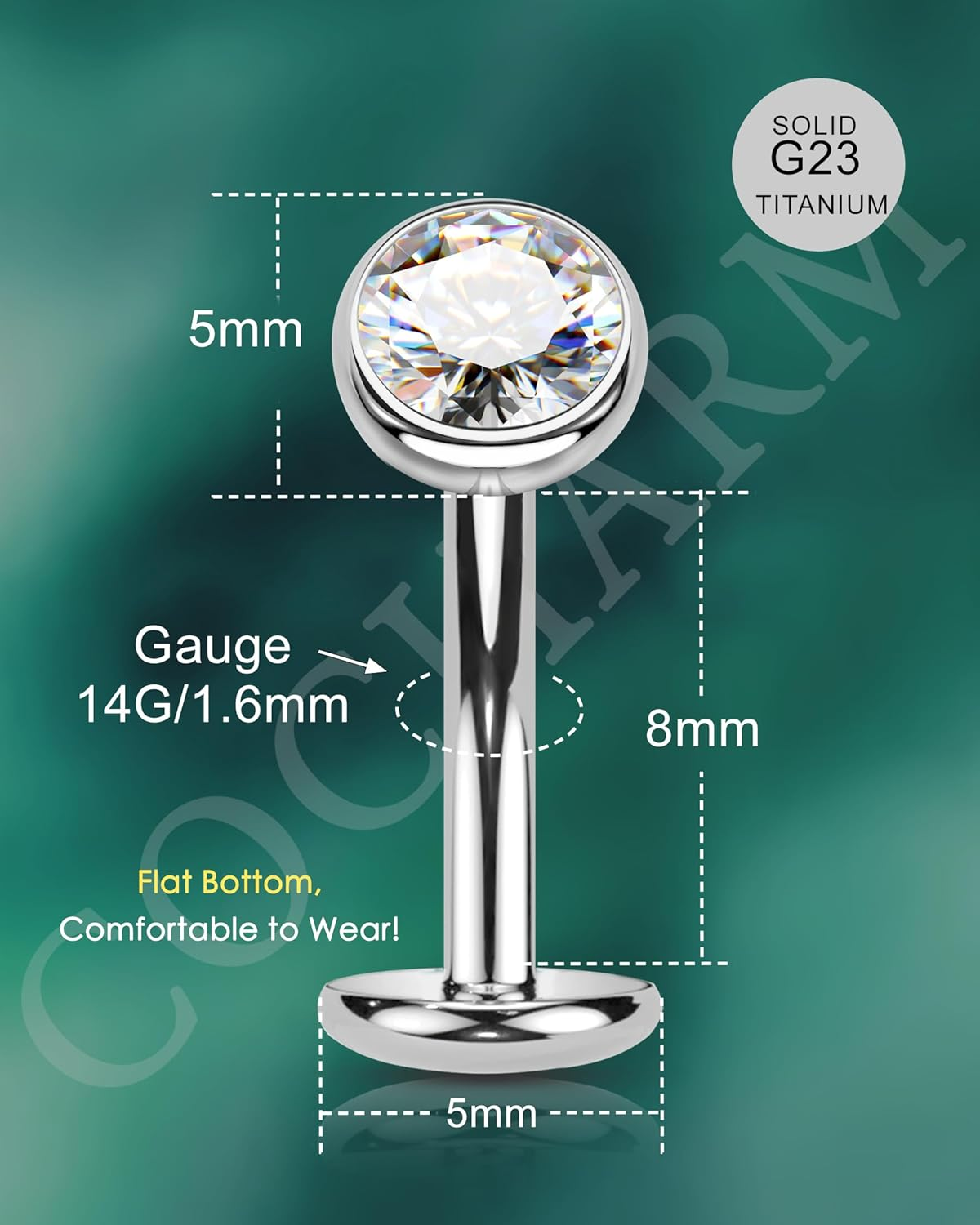 COCHARM G23 Solid Titanium Belly Button Rings Threaded Belly Piercing Jewellery for Women 14G Internally Threaded Floating Navel Rings Hypoallergenic image number 2