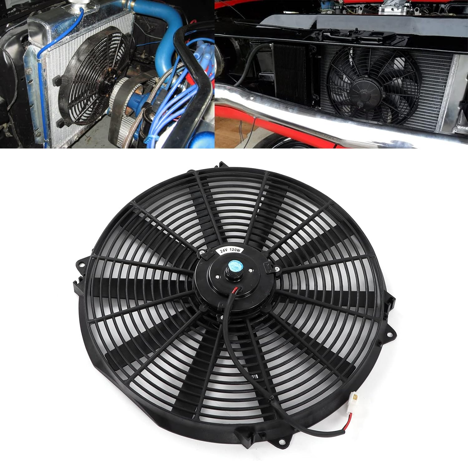 16In Universal Slim Fan Push Pull Electric Radiator Cooling Fan, New Universal 24V 120W Slim Electric Radiator Cooling Fan Push Pull for Car Truck RV image number 1