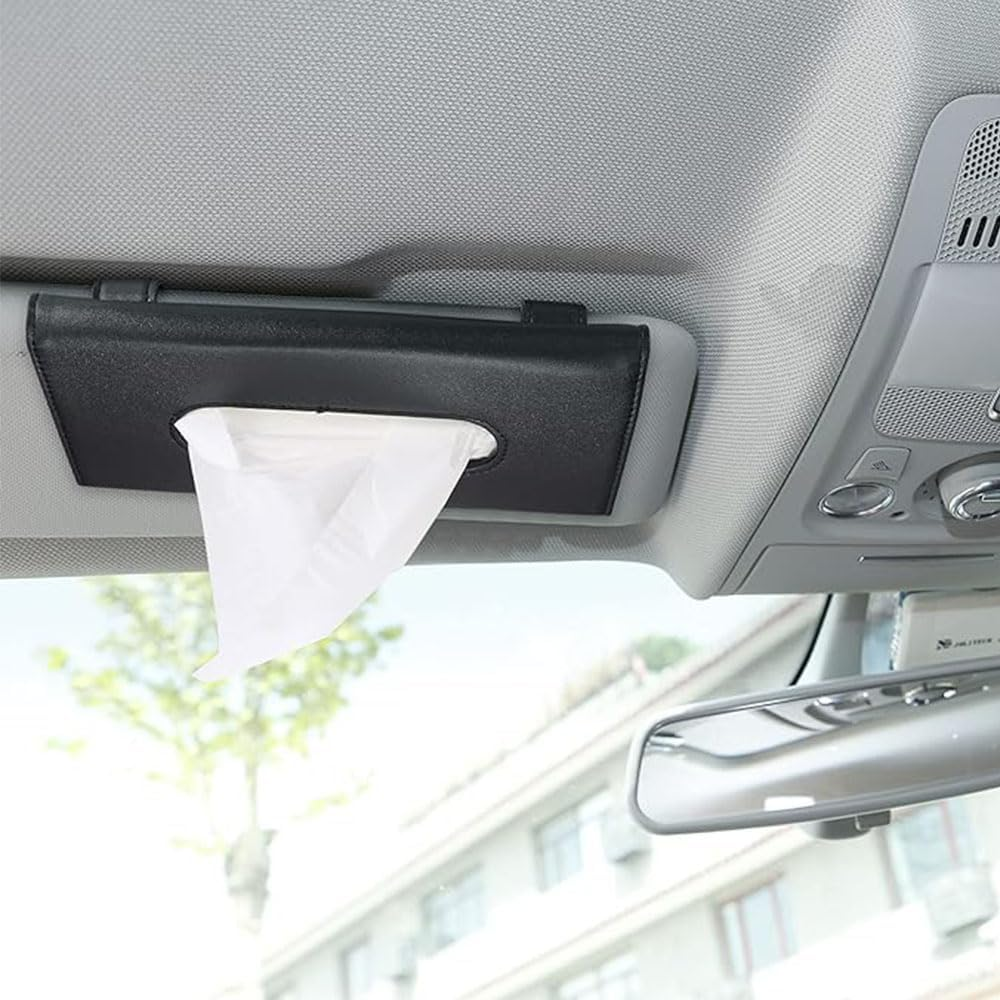 Car Visor Tissue Holder, PU Leather Napkin Box, 2-Pack, Black image number 1