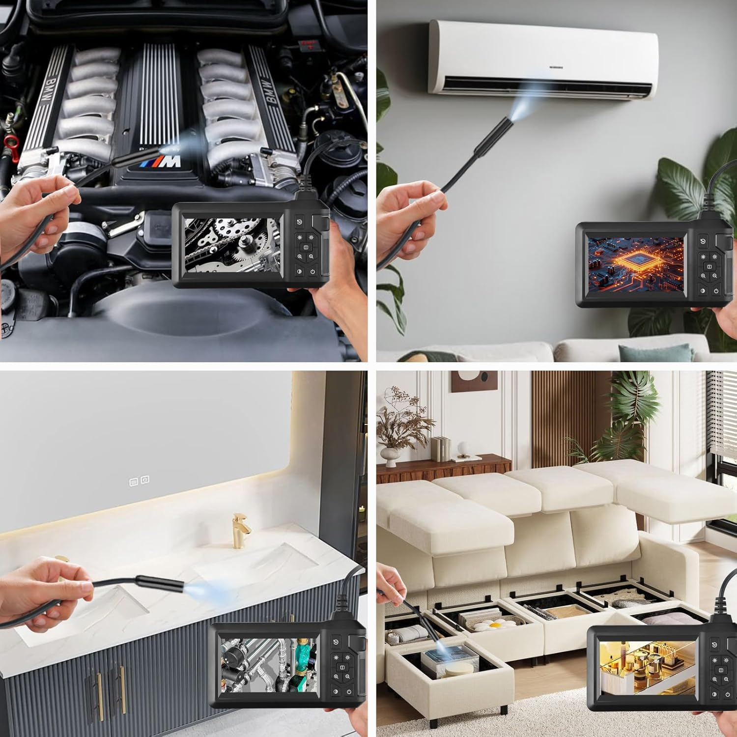 Endoscope Camera with Light, Angkng Inspection Camera 4.3" IPS Screen, 1080P Borescope with 8 LED Light, Handheld IP67 Waterproof Endoscope, 5M Semi-Rigid Cord Borescope for Drain Sewer Pipe image number 3