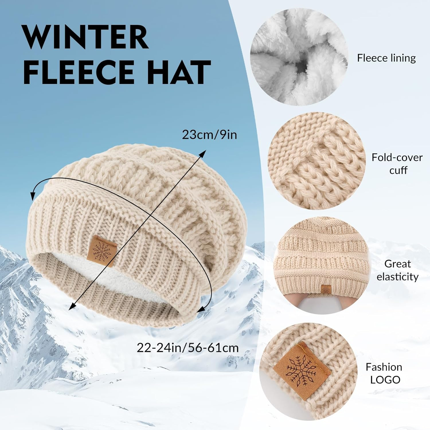 Winter Beanie Hat Scarf Gloves Set, Winter Clothes for Women, Fleece Lined Hats Touchscreen Gloves Thick Neck Warmer - Black image number 3