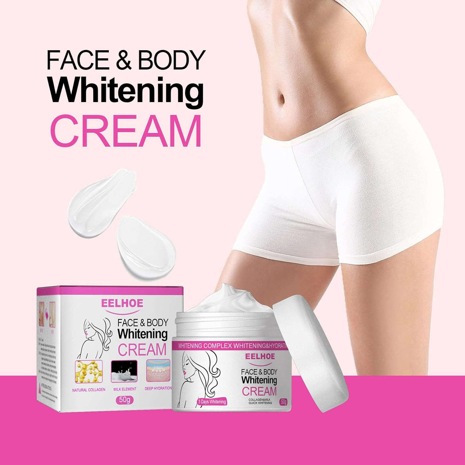 2Pcs Face and Body Whitening Cream, Dark Skin Permanent Bleching Cream Whitening Lightening Brightening, Retinol Whitening Cream for Underarm Armpit Knees Elbows Sensitive Area -50G image number 5