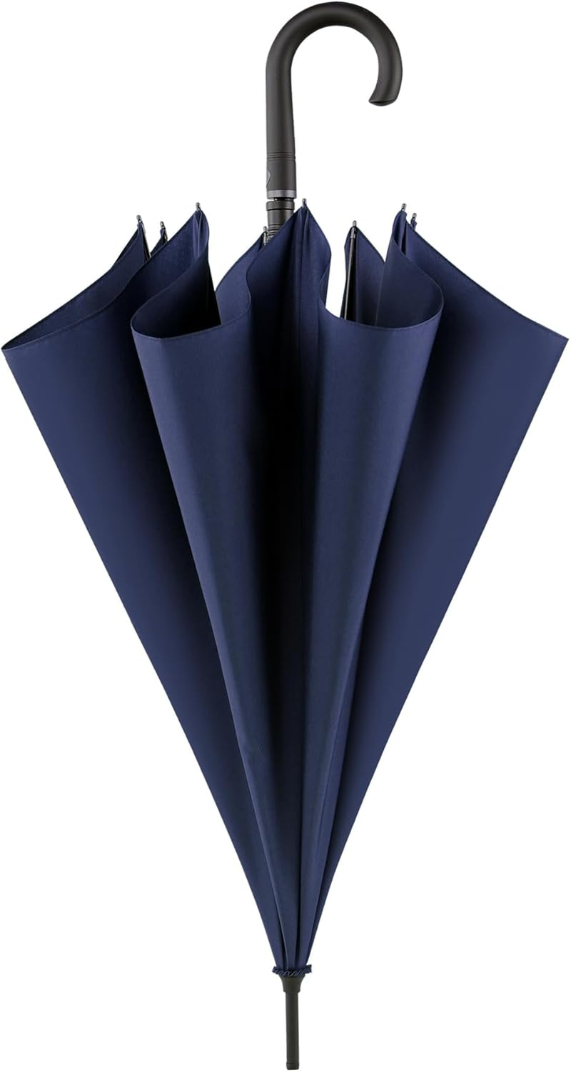 Large Stick Umbrella Windproof Automatic Open 50 Inch Umbrella with Hook Handle,Over Sized J Handle Umbrellas for Men and Women,Windproof Unbreakable Stick Rain Golf Umbrella. - Black image number 6