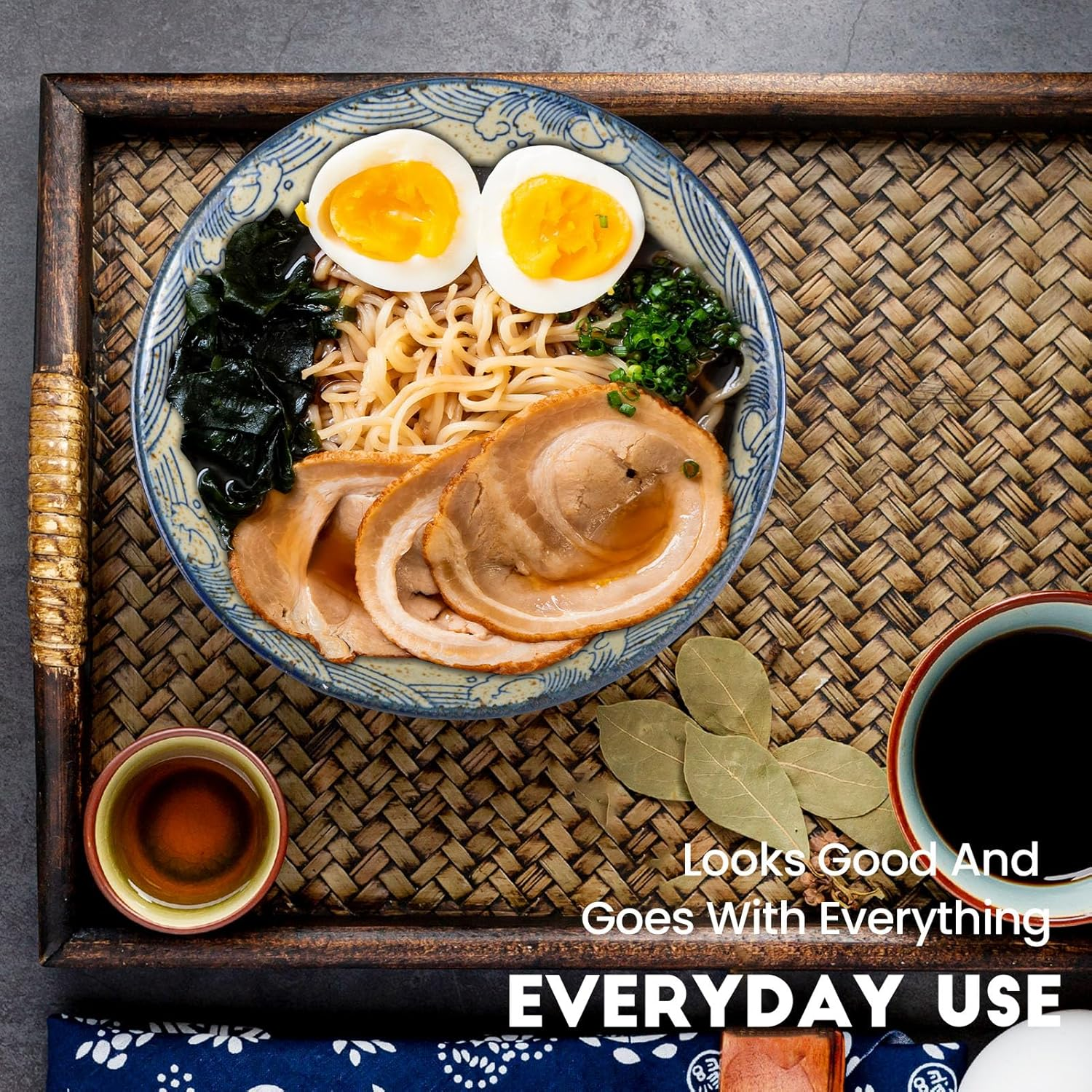 Ceramic Japanese Ramen Bowl Set 40 Oz Noodle Soup Bowl with Matching Spoons and Chopsticks 8 Inch for Udon Soba Miso Soup,Set of 2