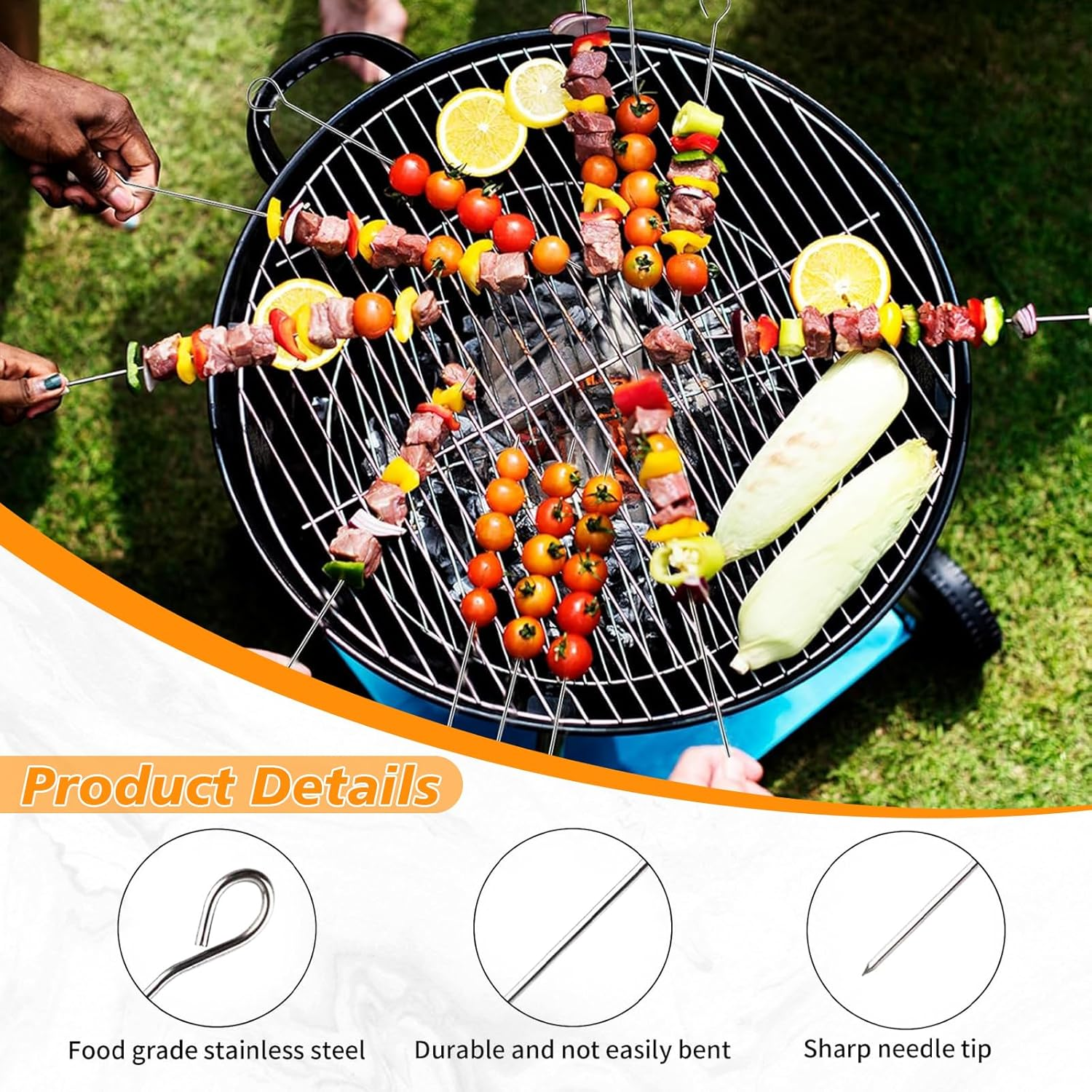 12 Pcs Stainless Steel BBQ Skewers, Heavy Duty Metal Skewers for Grilling, Shish Kebab, Shrimp, Rust-Proof Barbecue Needle, Reusable, Rust-Proof, Dishwasher Safe Barbecue Accessories (30CM) image number 1