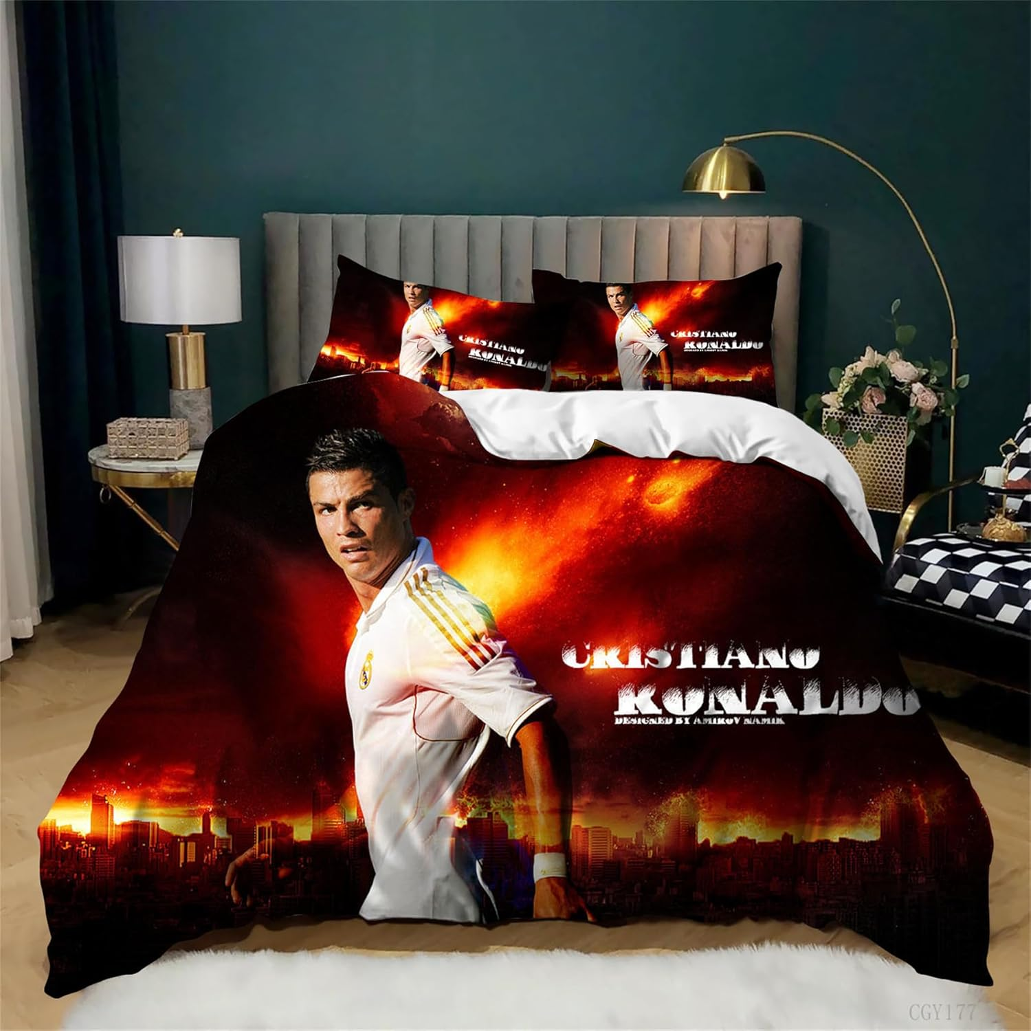 Cristiano Ronaldo Bedding Set 3 Pieces Soccer Star Duvet Cover Set Double Size Light-Weight Comforter Cover for All Season