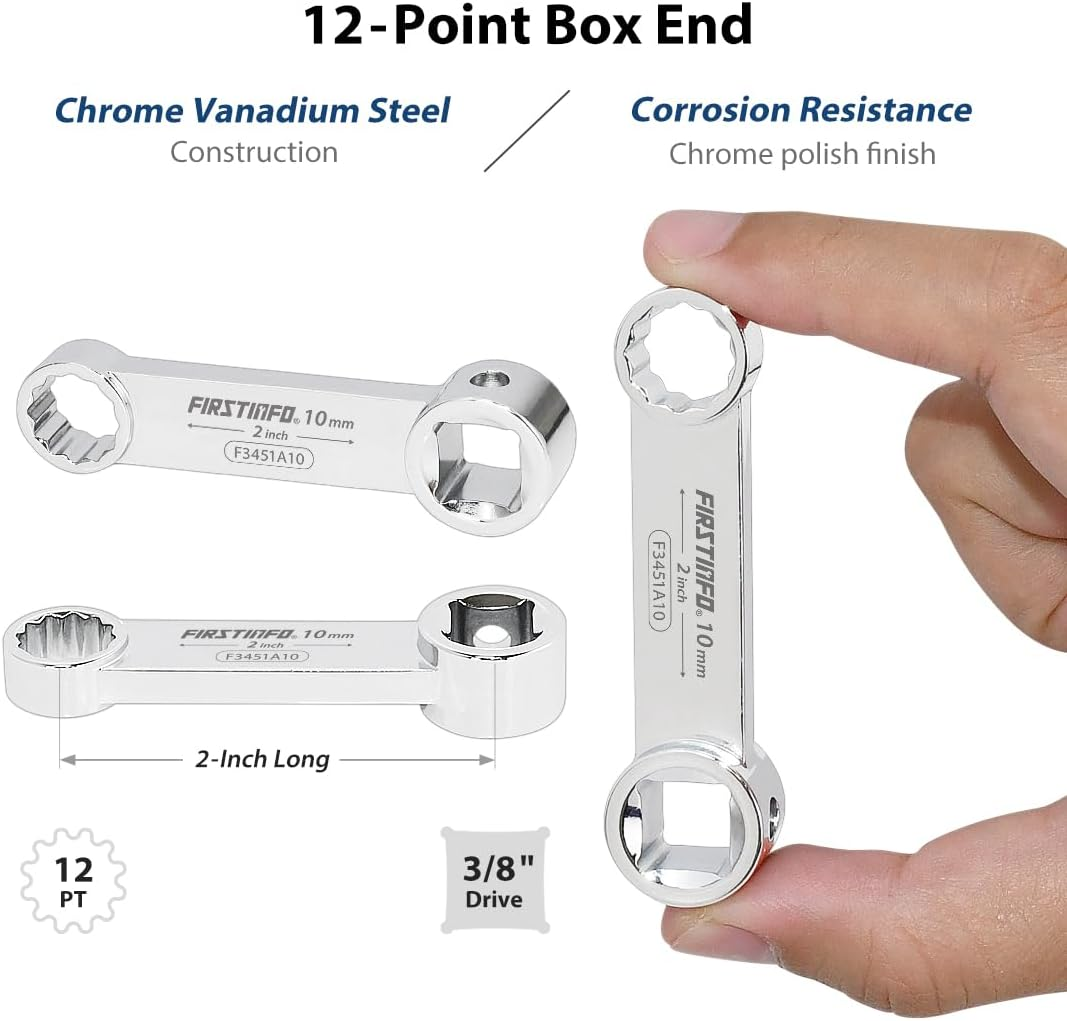 FIRSTINFO 3/8-Inch Drive Metric Box End Torque Adapter Set, 12 Point, 10-Piece with Blow Case, Chrome Vanadium Steel image number 1