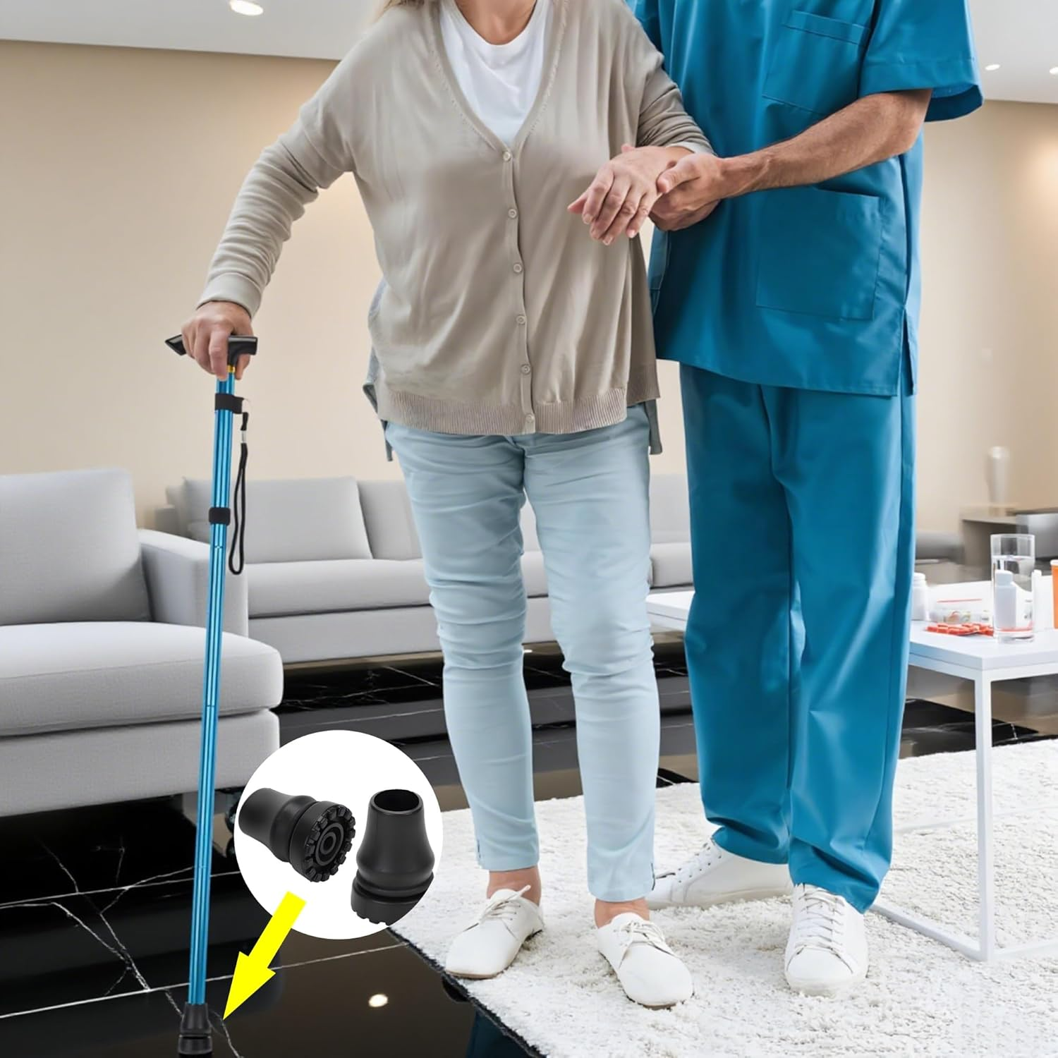 2Pcs Non-Slip Rubber Cane Tips (16Mm Inner Diameter) - Heavy Duty Universal Replacement for Walking Sticks, Crutches & Hiking Poles - Safe for Seniors, Adults (Black)