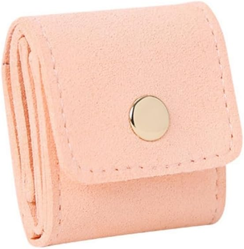 Kawlxpp PU Suede Mini Travel Jewellery Roll &ndash; Foldable Portable Organizer Case with Buckle for Rings, Earrings & Necklaces (3Pcs, Pink/Grey/Beige)