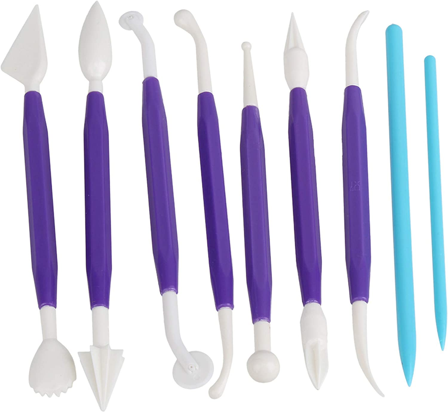 BQLZR Double-Head Plastic Polymer Pottery Clay Sculpture Modelling Carvers Tool Rod with Irregular Shape Edge Set of 9 image number 3