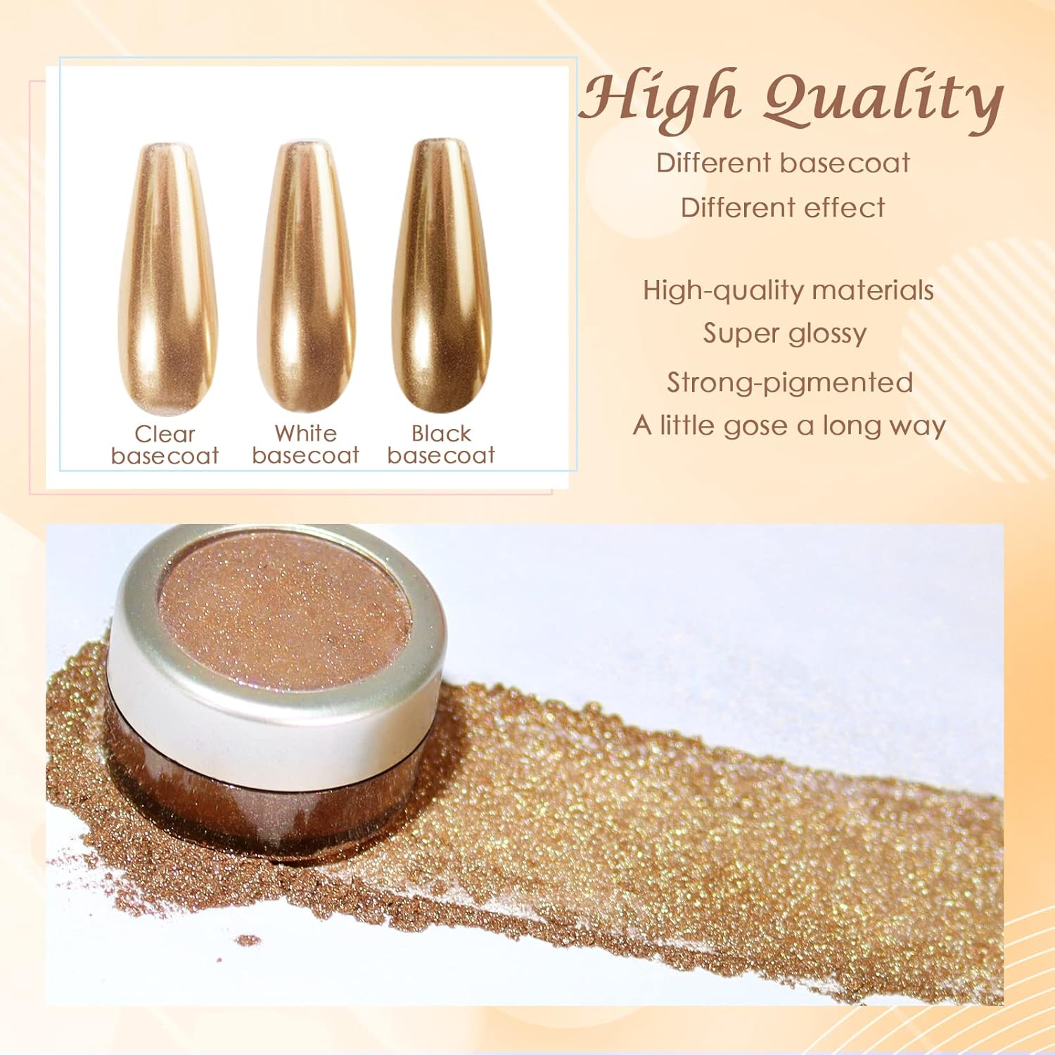 Laza Chrome Nail Powder Mirror Effect Metallic Dust Holographic Glitter Glazed Manicure Decoration Reflective Pigment for DIY Gel Polish Nail Art, Resin Craft, Gifts - Gold image number 3