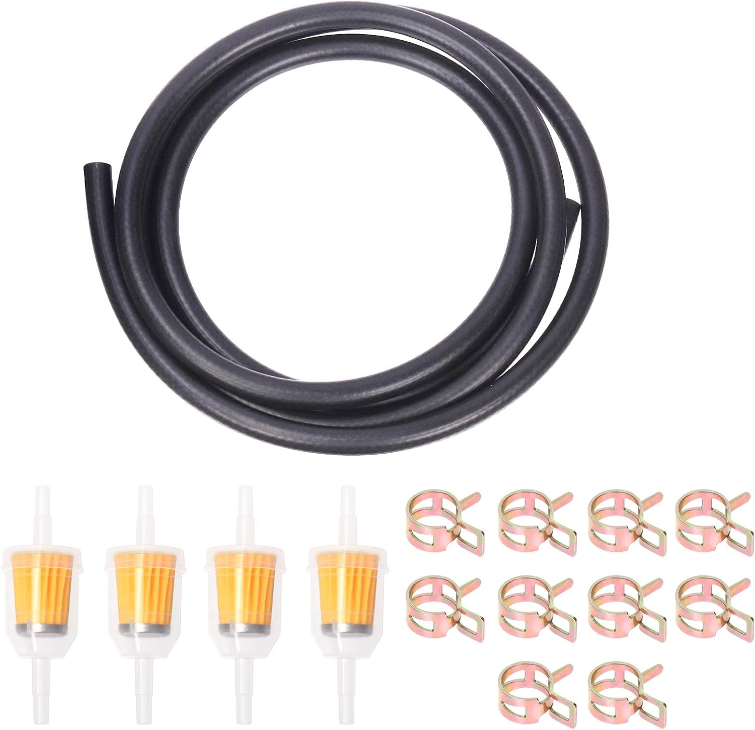 Glarks 15Pcs 1/4"(6Mm) ID Fuel Line Set, 2 Meter / 6 Feet Fuel Line Hose and Fuel Filters with 2/5" ID Fuel Hose Clamps Assortment Kit for Most Small Engines Lawnmower Generator Tractor Snow Machine image number 4