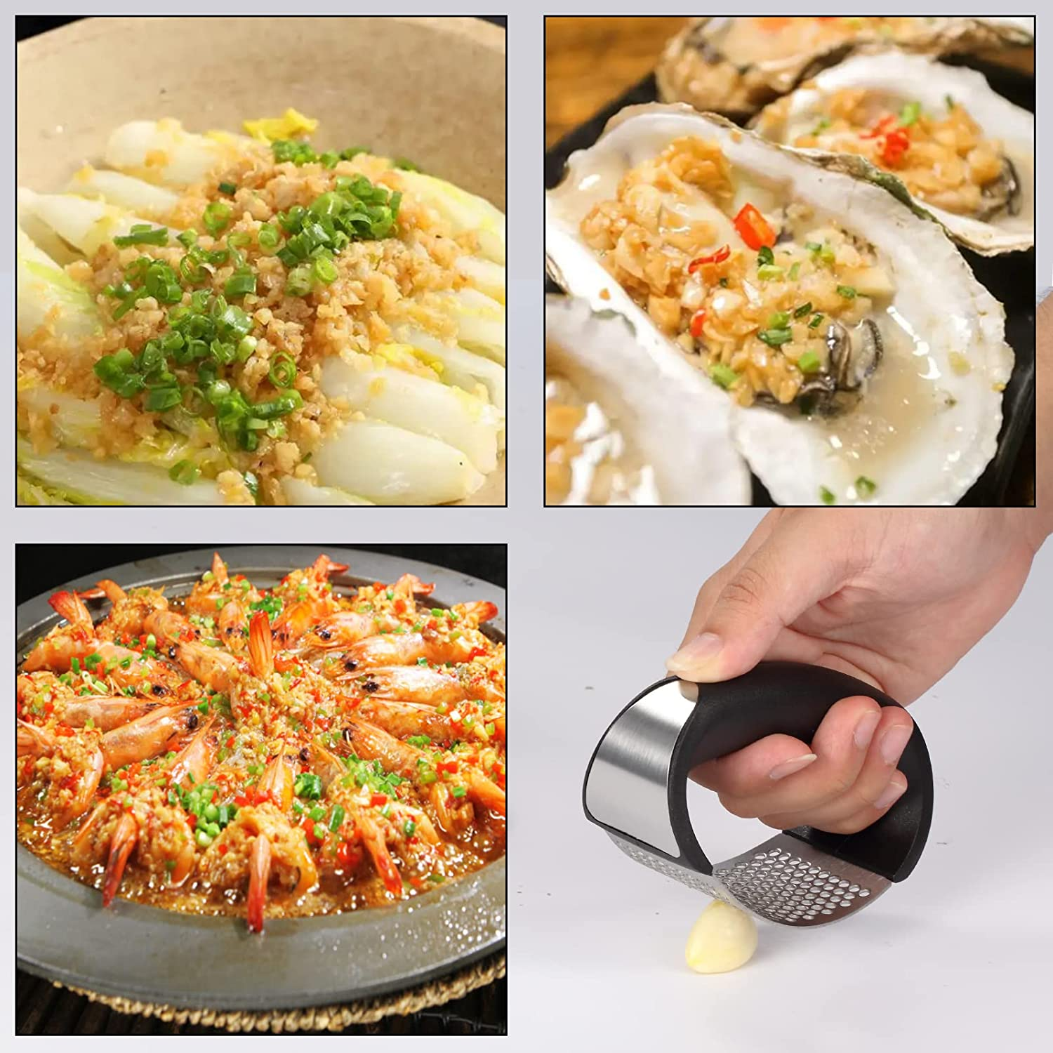 2 Pack Garlic Press Rocker, Stainless Steel Garlic Mincer with 2 Peelers, 2 Scrapers and 2 Brushes | Garlic Crusher Garlic Chopper for Smashing Garlic image number 4