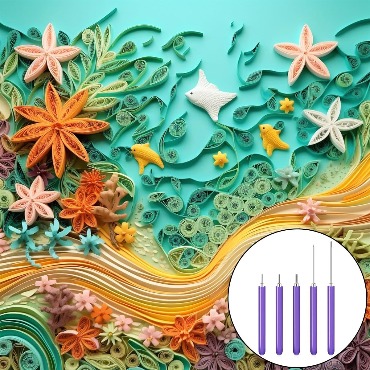 WELANE Paper Quilling Tools Slotted Kit, 5 PCS Paper Craft Quilling Tool Kit for Art Craft, DIY Paper Card Making (5 Kinds) image number 1