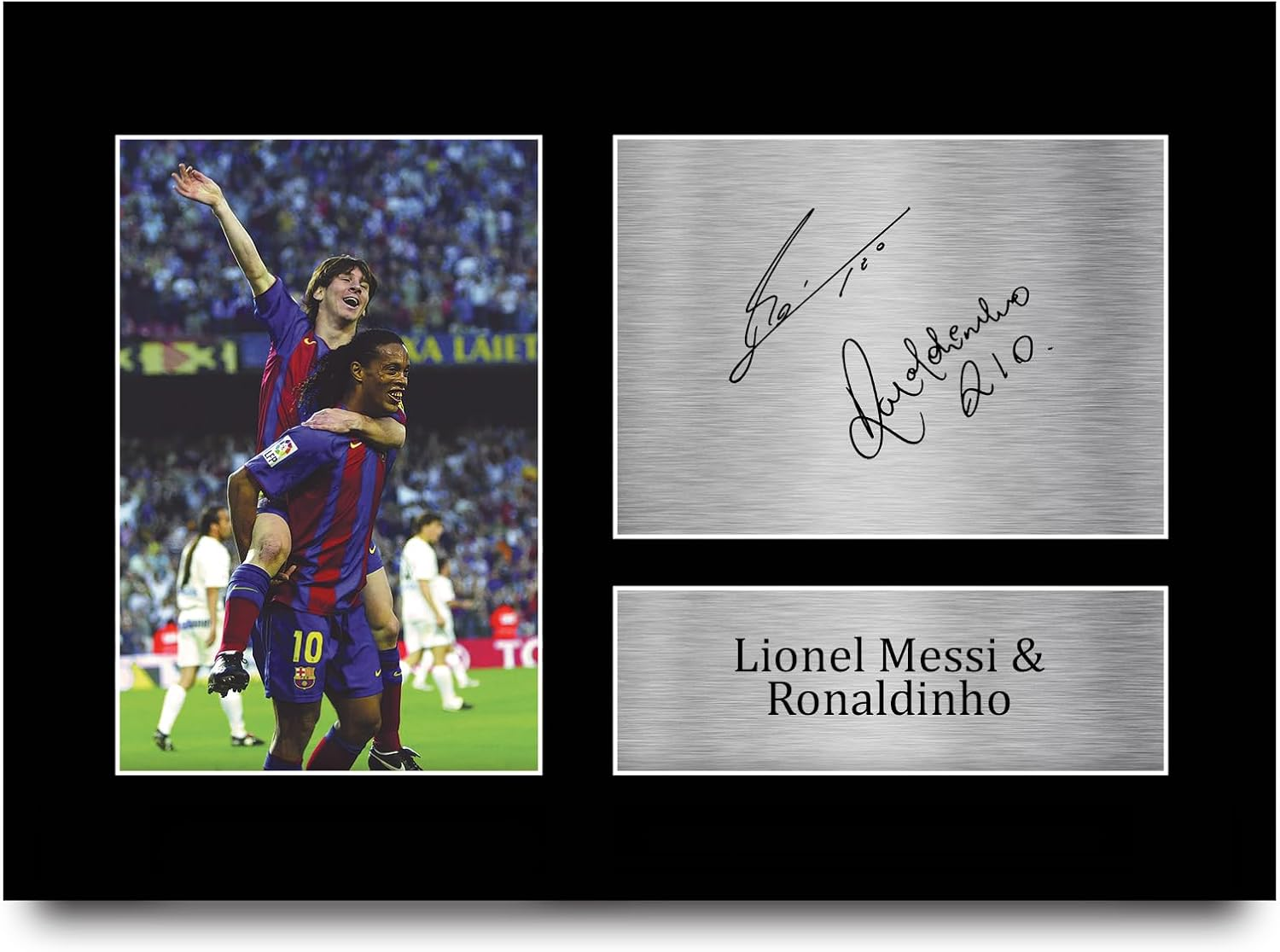HWC Trading A4 Lionel Messi & Ronaldinho Barcelona Gifts Printed Signed Autograph Picture for Football Fans and Supporters - A4