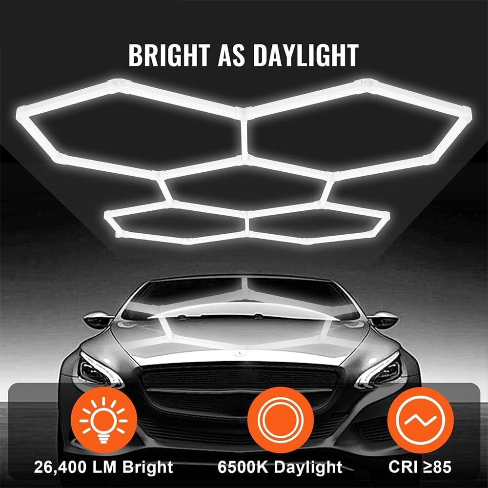 5 Grids Hexagon LED Garage Lights&mdash;24 Pack 26400LM Super Bright LED Honeycomb Shop Ceiling Light for Warehouse Workshop Gym Basement Car Care Wash Room﻿ image number 5