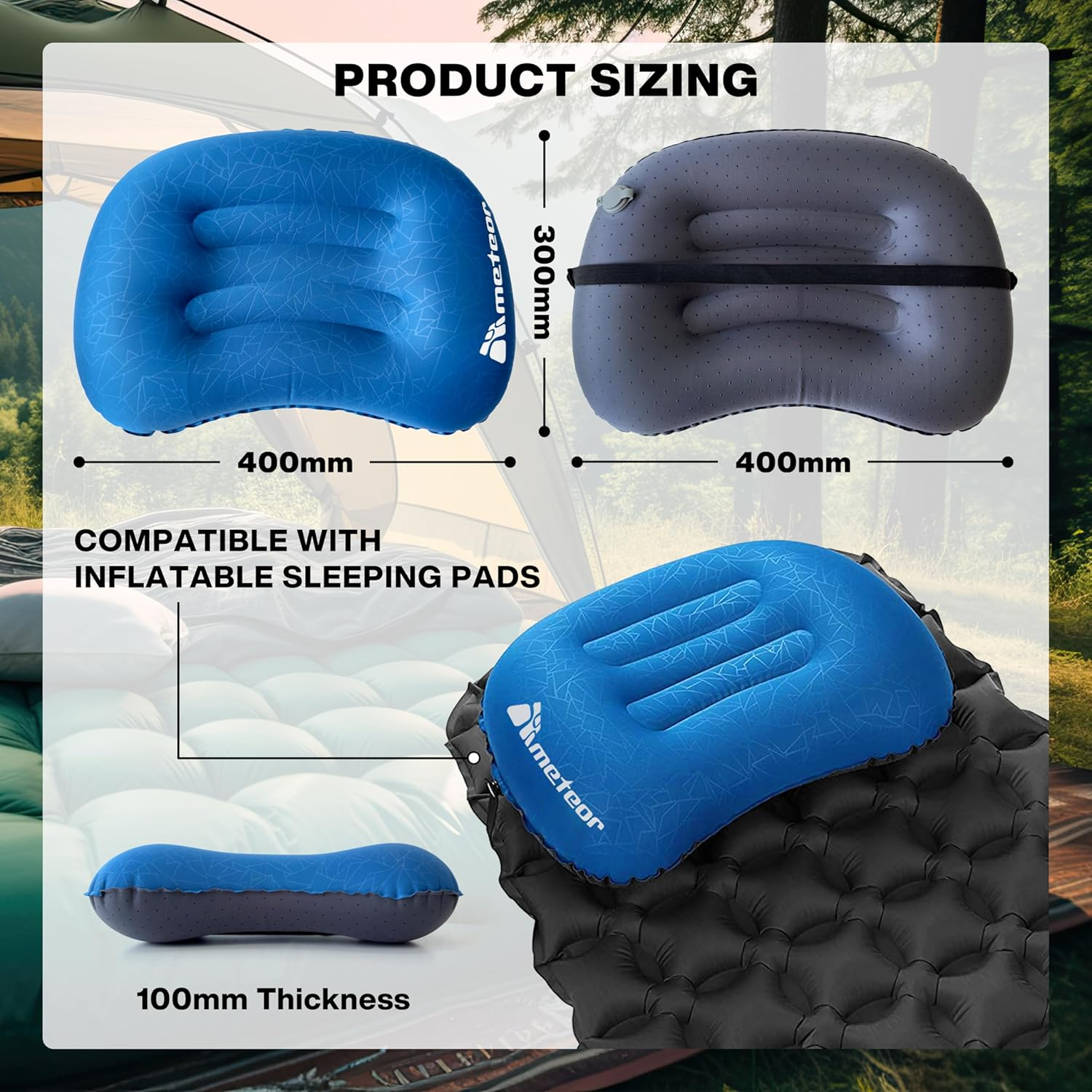 Meteor Camping Pillow, Inflatable Travel Pillow, Ultralight 110G Beach Pillow, Flight Travel Outdoor Camping Lumbar Neck Support