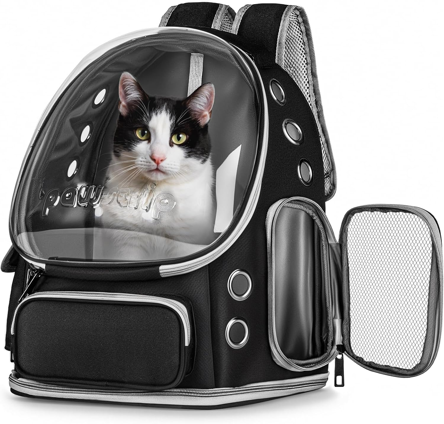 Pawstrip Cat Backpack Carrier with Large Space Bubble Window, Airline Approved Breathable Pet Carrier for Small Dogs Cats up to 15Lbs, Foldable for Travel Hiking & Outdoor Use