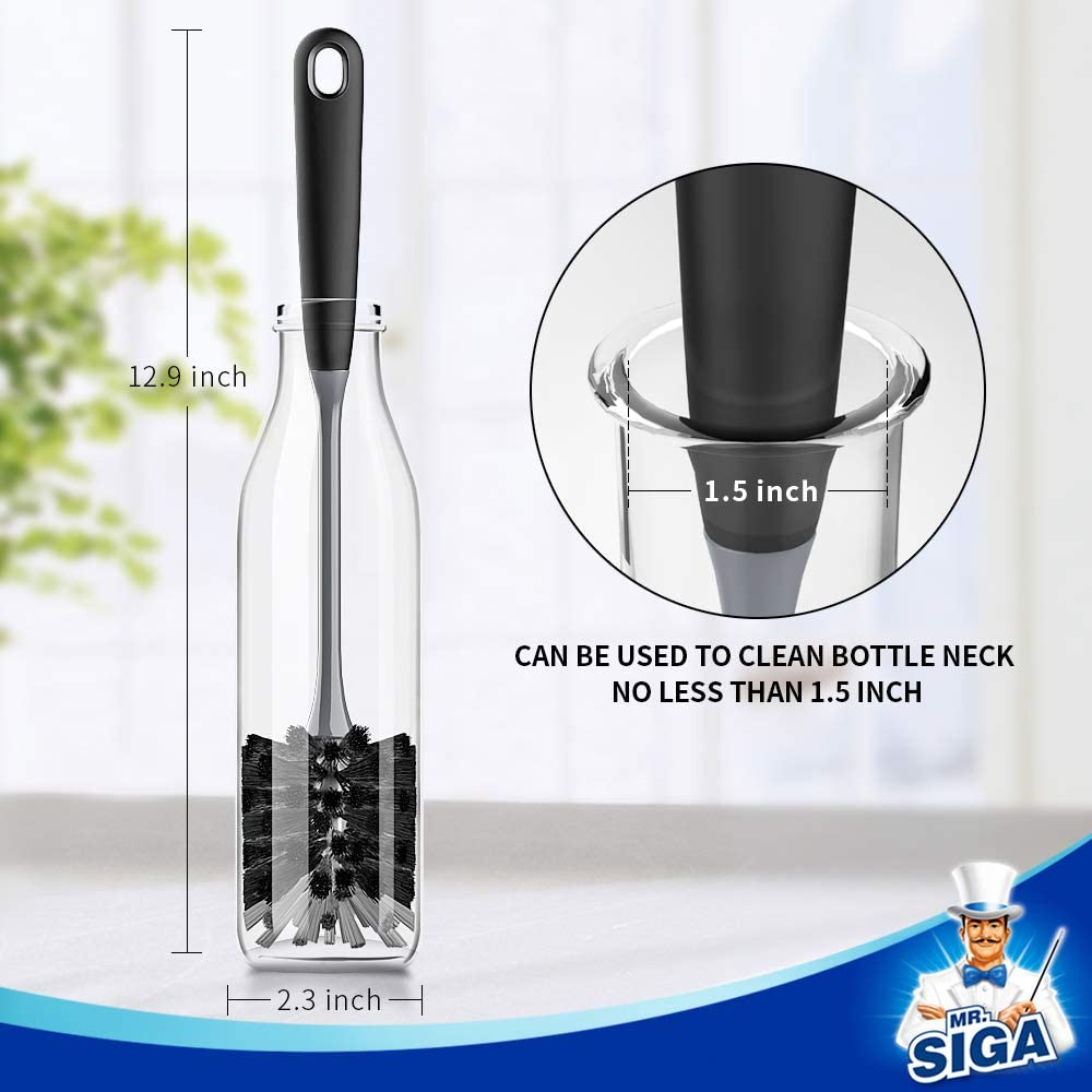 MR.SIGA Long Handle Bottle Brush, Cleaning Brush for Water Bottle, Glassware, 2 Pack image number 4