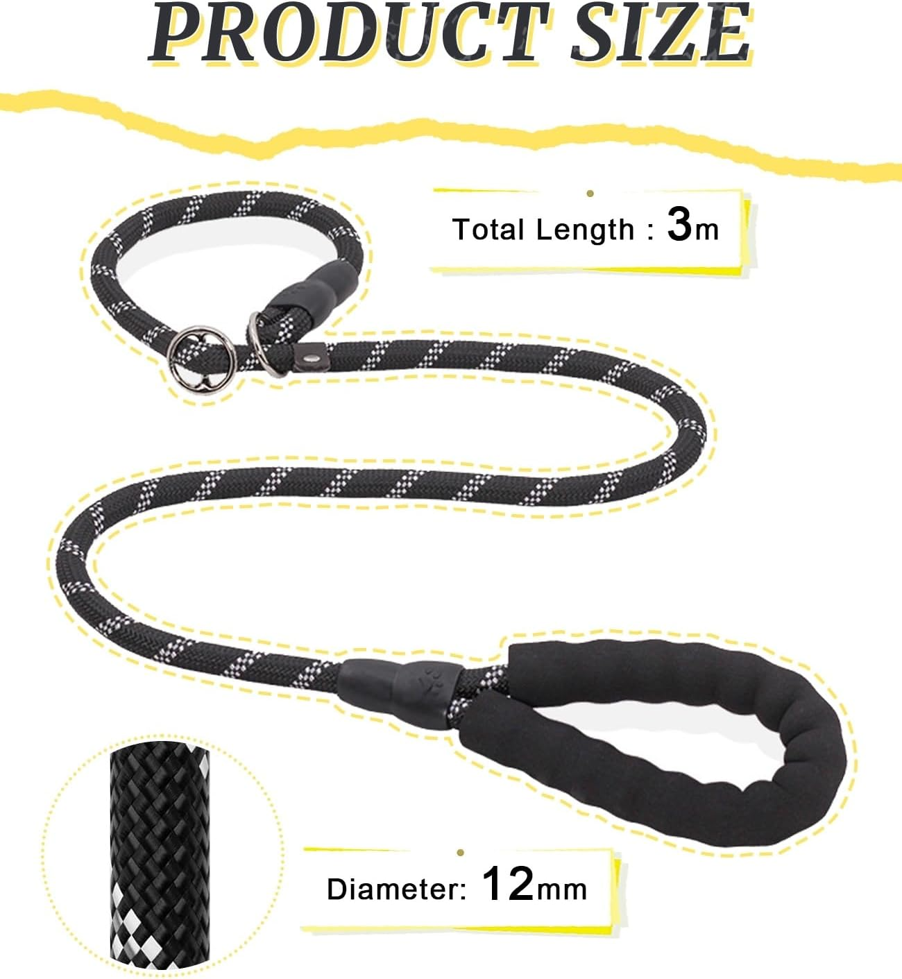 Alxmunao Reflective Anti-Pull Dog Lead with Foam Handle, Durable Nylon Leash for Small Medium Dogs Walking Training (Multiple Colors) (Red) - Black image number 2