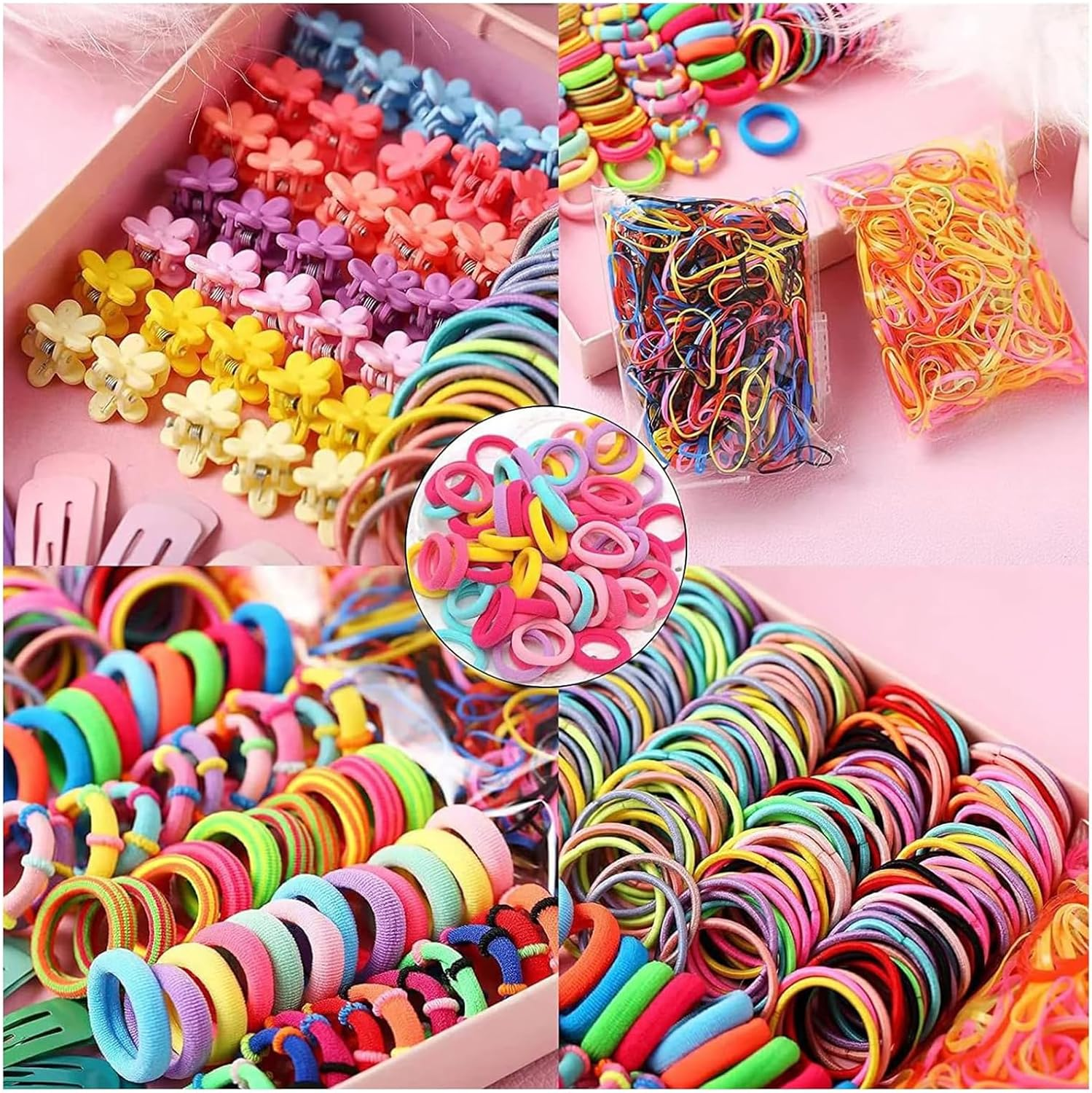 885 PCS Baby Hair Clips Accessories Set，Colorful Kids Hair Ties, Soft Hair Tie Gift Box, with Elastic Girls Hair Accessories Small Rubber Band Ponytail Holder image number 5