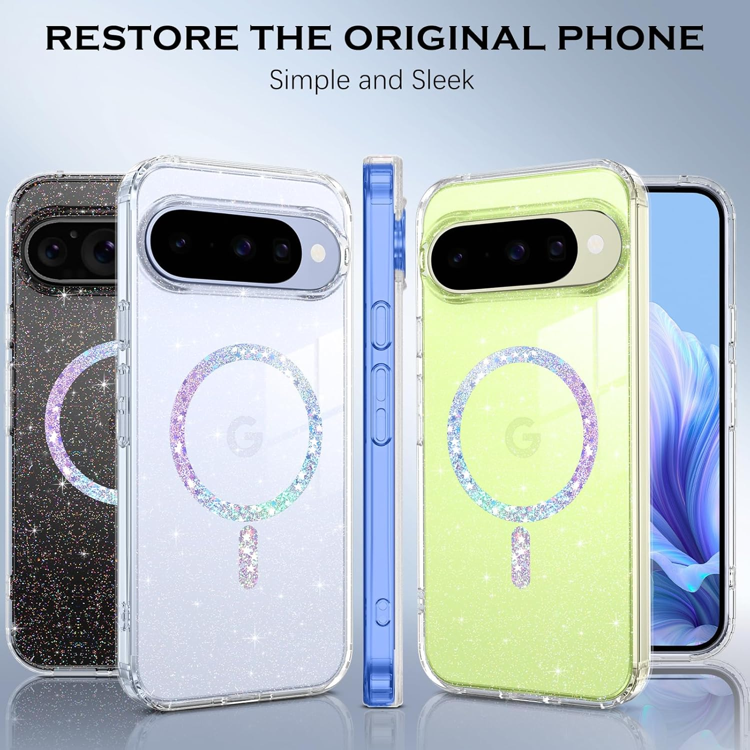 GUAGUA for Google Pixel 10/10 Pro Case,[Compatible with Magsafe] Mobile Phone Case Magnetic Transparent Glitter Lightweight Thin Cover Case Protective Case Google Pixel 10/10 Pro, Crystal Clear image number 5