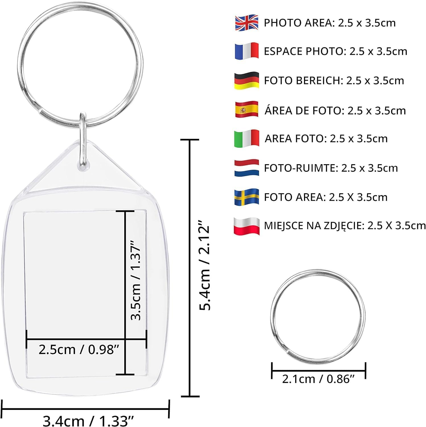 Party Monkeys Blank Photo Insert Keychains (100 Pack) - Each Keyring Is 5.4 X 3.4Cm - Translucent Clear Acrylic Key Rings for Double-Sided Photos Small Picture Frames for Family Friends Gifts & Craft image number 4