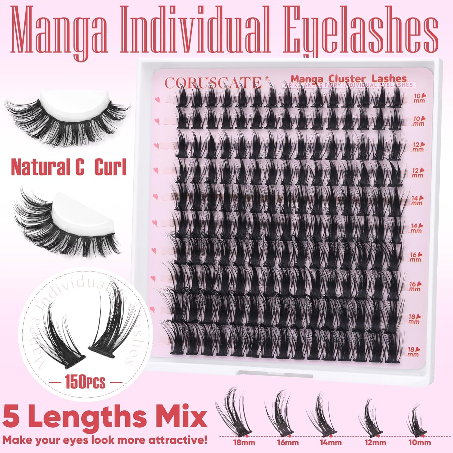 CORUSCATE Manga Cluster Lashes Fairy Wispy Individual Eyelashes Anime Lashes Individual Cluster Natural Lash Clusters Asian Style Manhua Eyelash Clusters 10-18 MM DIY Wet Look Lash Extension image number 3