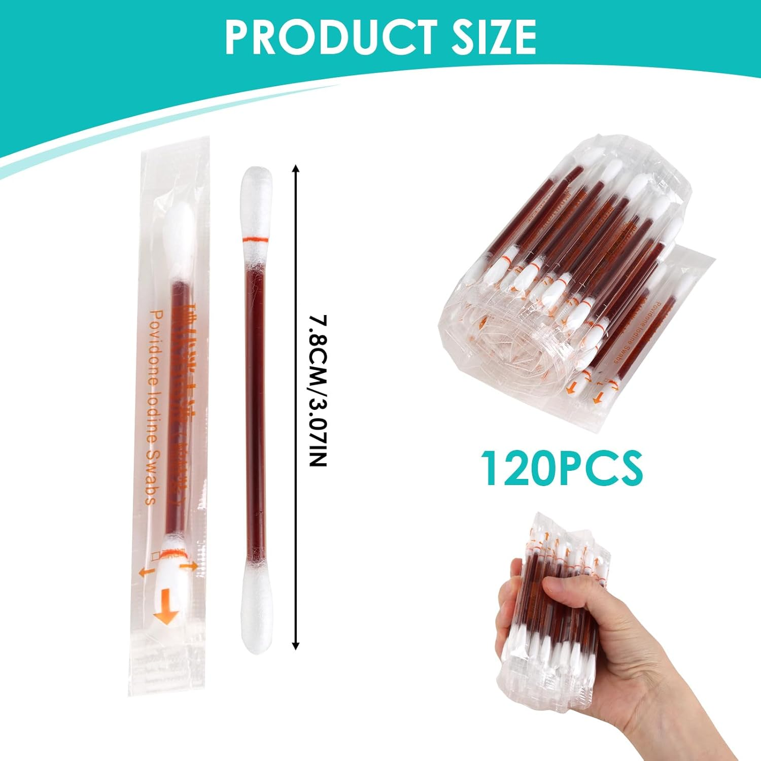 120 Pcs Iodine Swabs, Iodophor Cotton Tips, Individually Wrapped, Skin Disinfection Wound Care Nose Cleaning, Travel Outdoor Essential - Antiseptic Cotton Buds Daily Hygiene Use image number 1