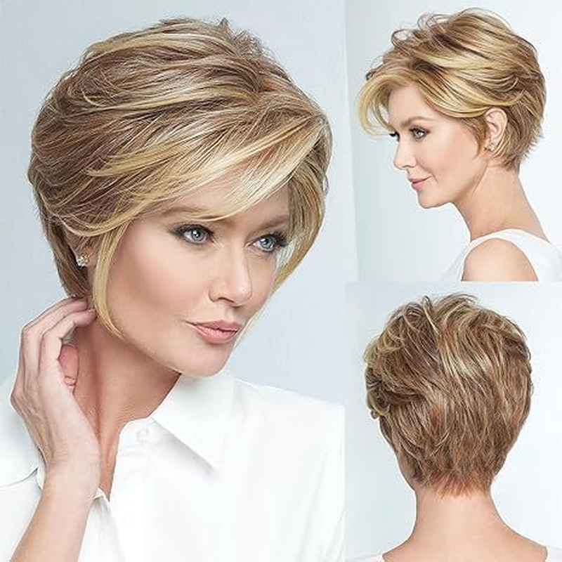 Women'S Short Brown Pixie Wig - Stylishly Textured with Layered Pieces and Wispy Side-Swept Bangs for a Chic Look image number 4