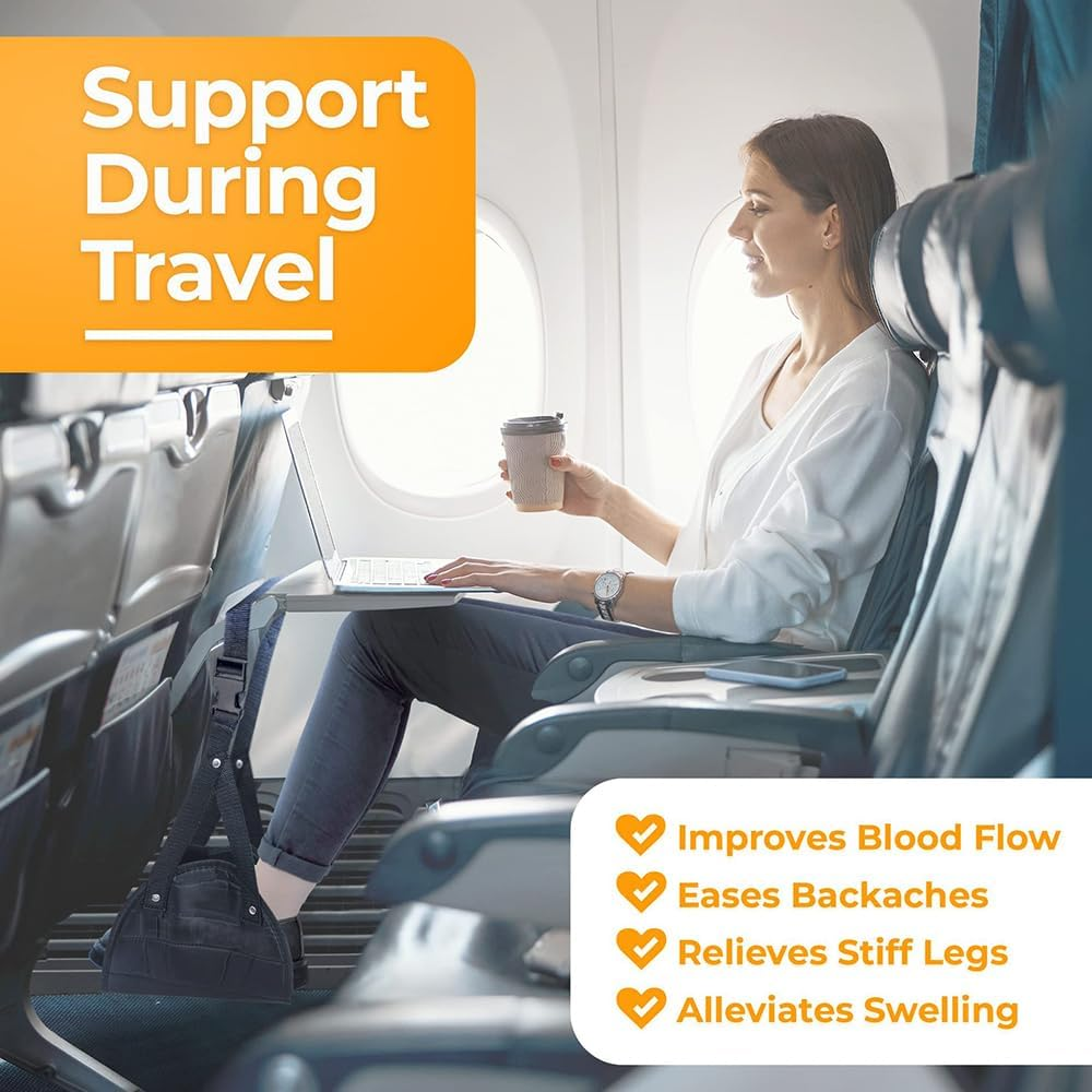 Aoiiigo Airplane Foot Rest Airplane Foot Hammock and Plane Portable Travel Foot Rest Flight Carry Adjustable Height Foot Rest Travel Accessories Footrests Hammock(Black)