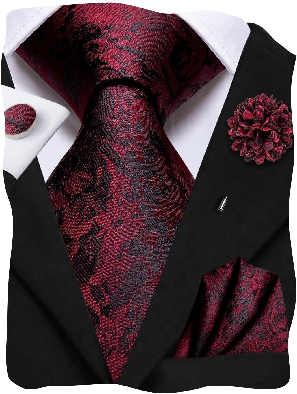 Hi-Tie Ties for Men Pocket Square Lapel Pins Cufflinks Formal Woven Silk Necktie Sets Wedding Party image number 2