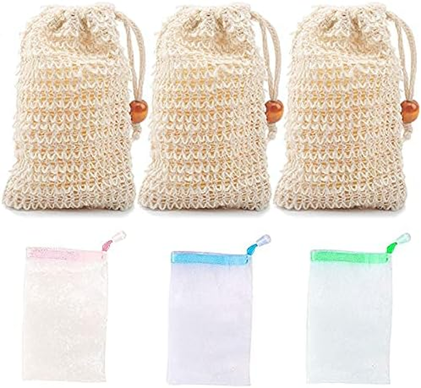 Soap Bag Set, Sisal Soap Bag and Exfoliating Soap Bags Mesh Net Natural Soap Saver Bag with Pouch Holder for Facial Body Cleansing & Foaming Shower Bath (Color Random) image number 1
