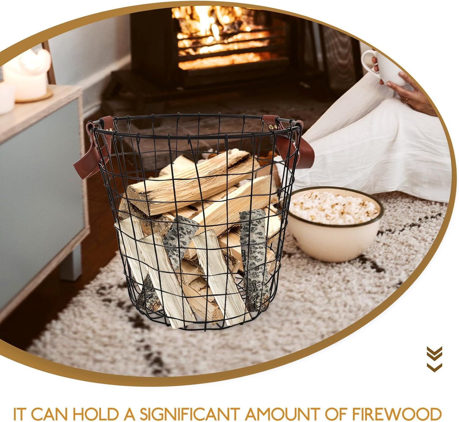 Sturdy Iron Firewood Storage Basket Large Capacity Rustic Outdoor Log Organizer Handle for Camping and Indoor Use Multi-Purpose Storage Holder image number 1