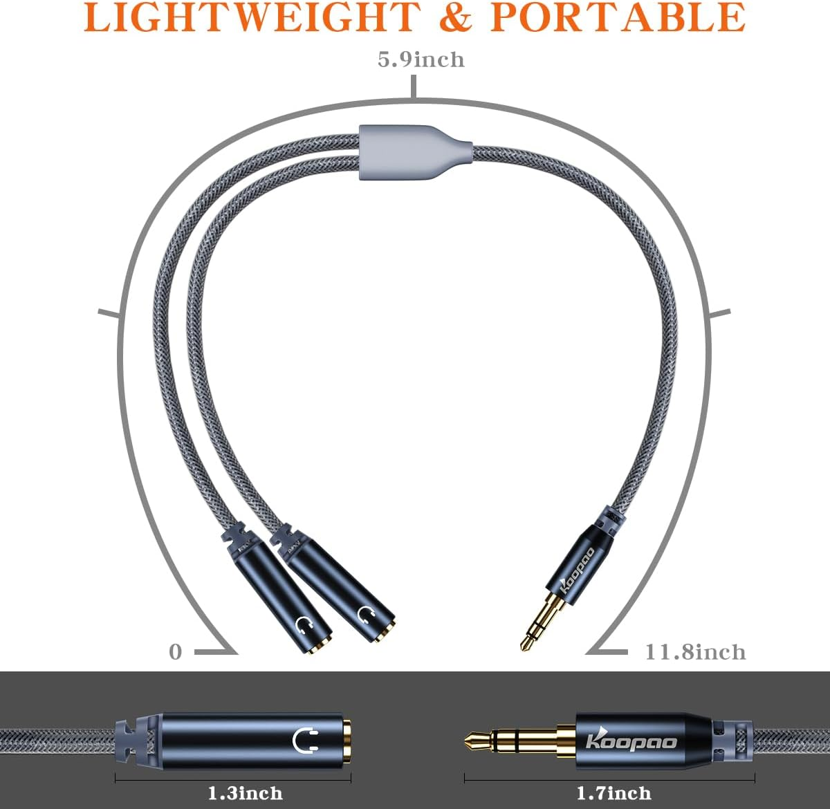 KOOPAO 3.5Mm Splitter Double Headphone Jack Stereo Audio Adapter 2 Way Aux Dual Earphone Jack 1 Male to 2 Female Extension Cable Compatible with PC Laptop Macbook Pro 2021 TV Ipad PS4 Speaker Headset image number 5