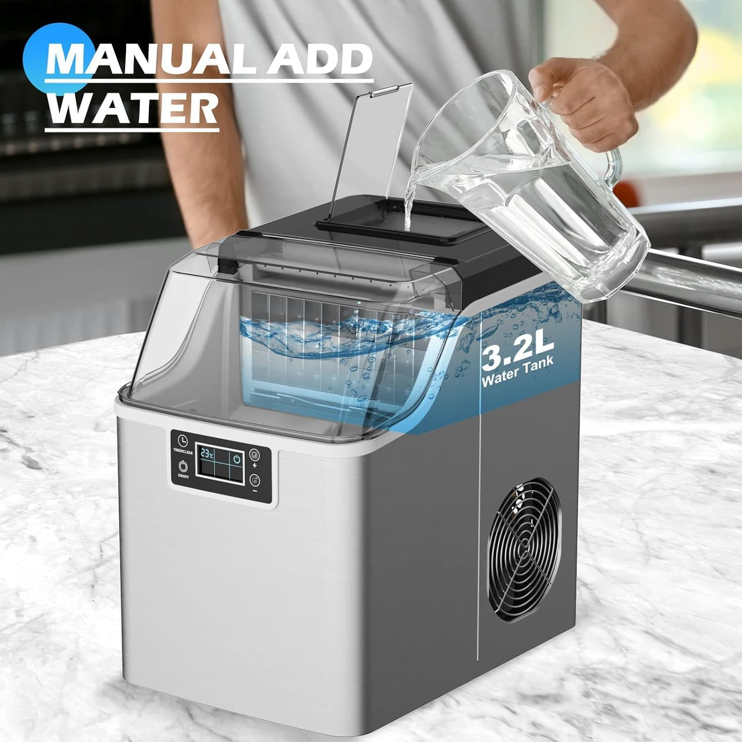 Advwin 20KG Ice Maker Machine Countertop, Self-Cleaning Ice Cube Maker, Silver image number 4