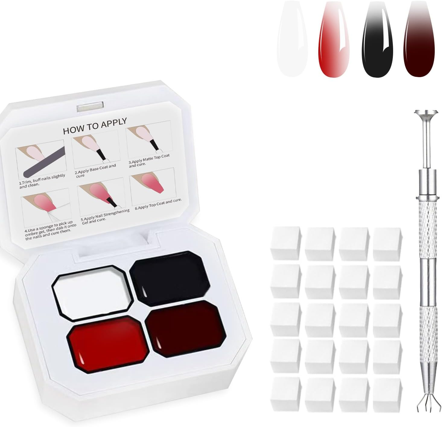 SULLMAR Colorful Ombre Gel Set with 4 Brilliant Colors with 100Pcs Nail Sponges & Grabbing Pen Ombre Nail Polish Glitter and Eye-Catching for Women Essential Nail Art Tool (B11)