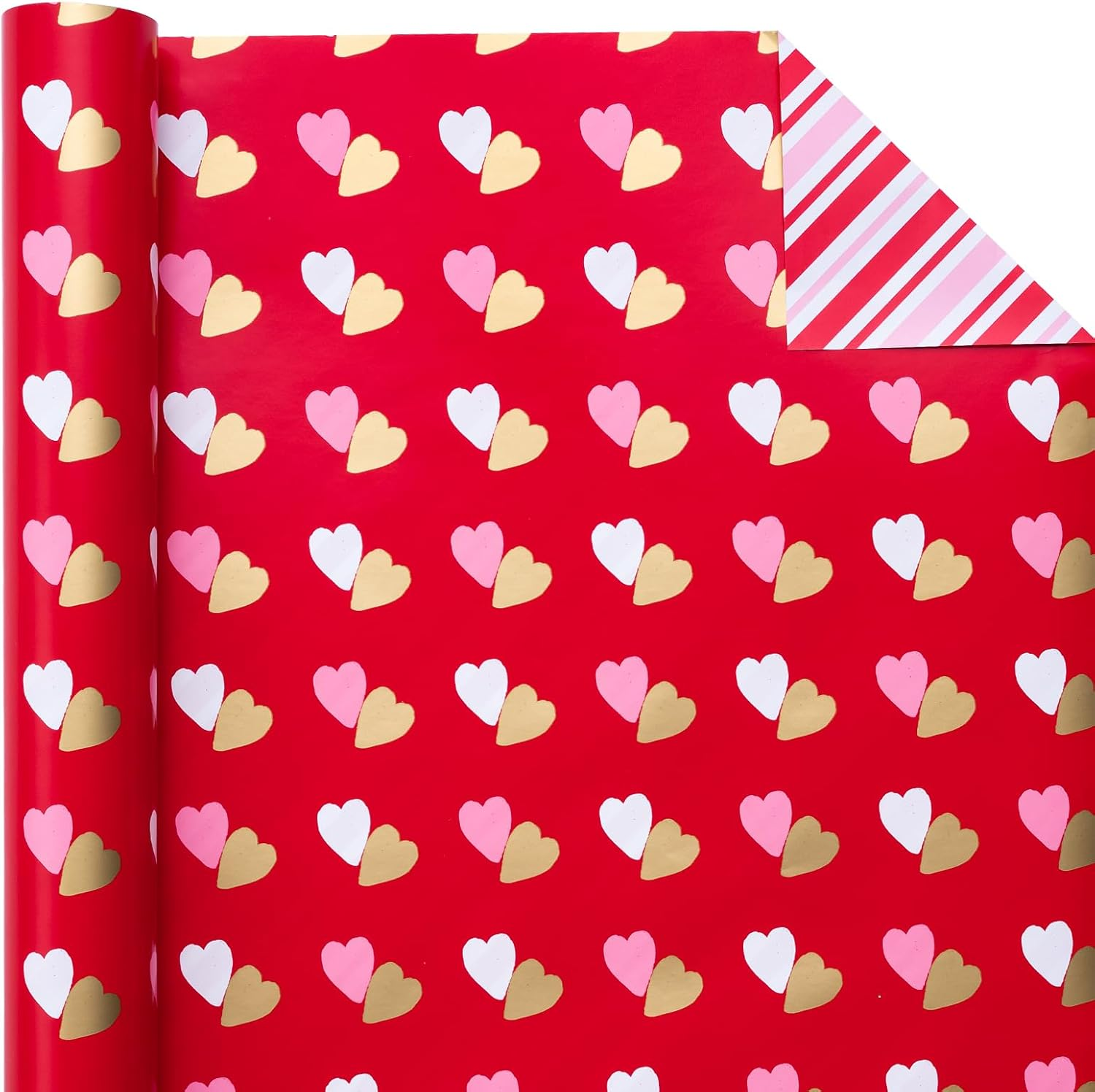 WRAPAHOLIC Reversible Valentine'S Day Wrapping Paper - Mini Roll - 17 Inch X 33 Feet - Double Love Heart Design for Wedding, Anniversary, Birthday, Holiday, Party image number 5