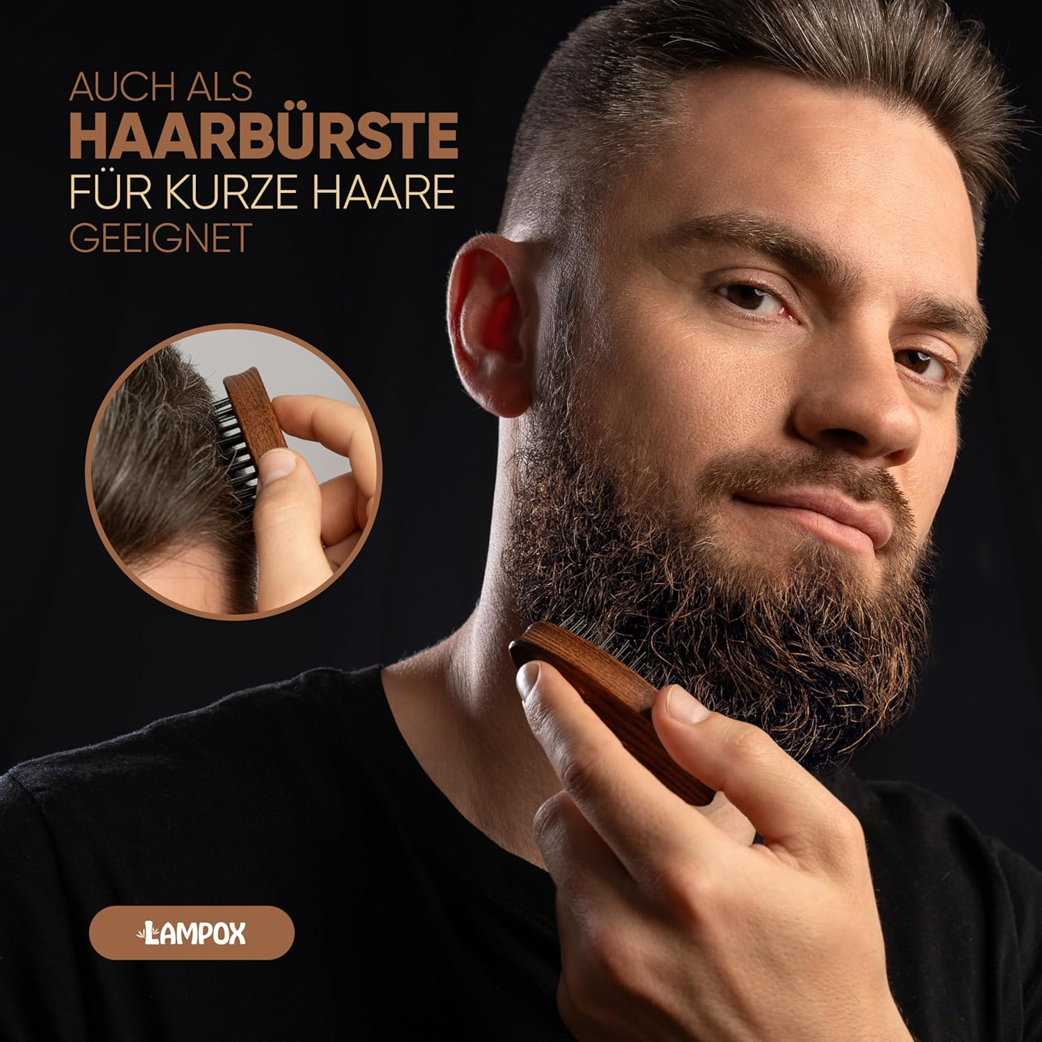Lampox&reg; Men'S Beard Brush | Beard Styling I Beard Brush | for Short Medium Length Long Hair - for Daily Beard Care of 3-Day Beard or Full Beard (Set of 2) image number 2