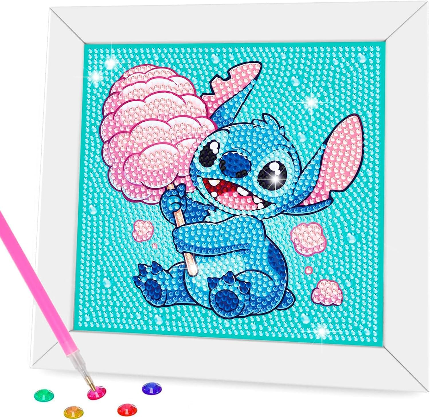 Cdsnxore Diamond Art Kits Adults with Wooden Frame Easy - Stitch Diamond Painting Kits,Mini Diamond Art Painting for Home Wall Decor(7X7 Inch) (Blue)