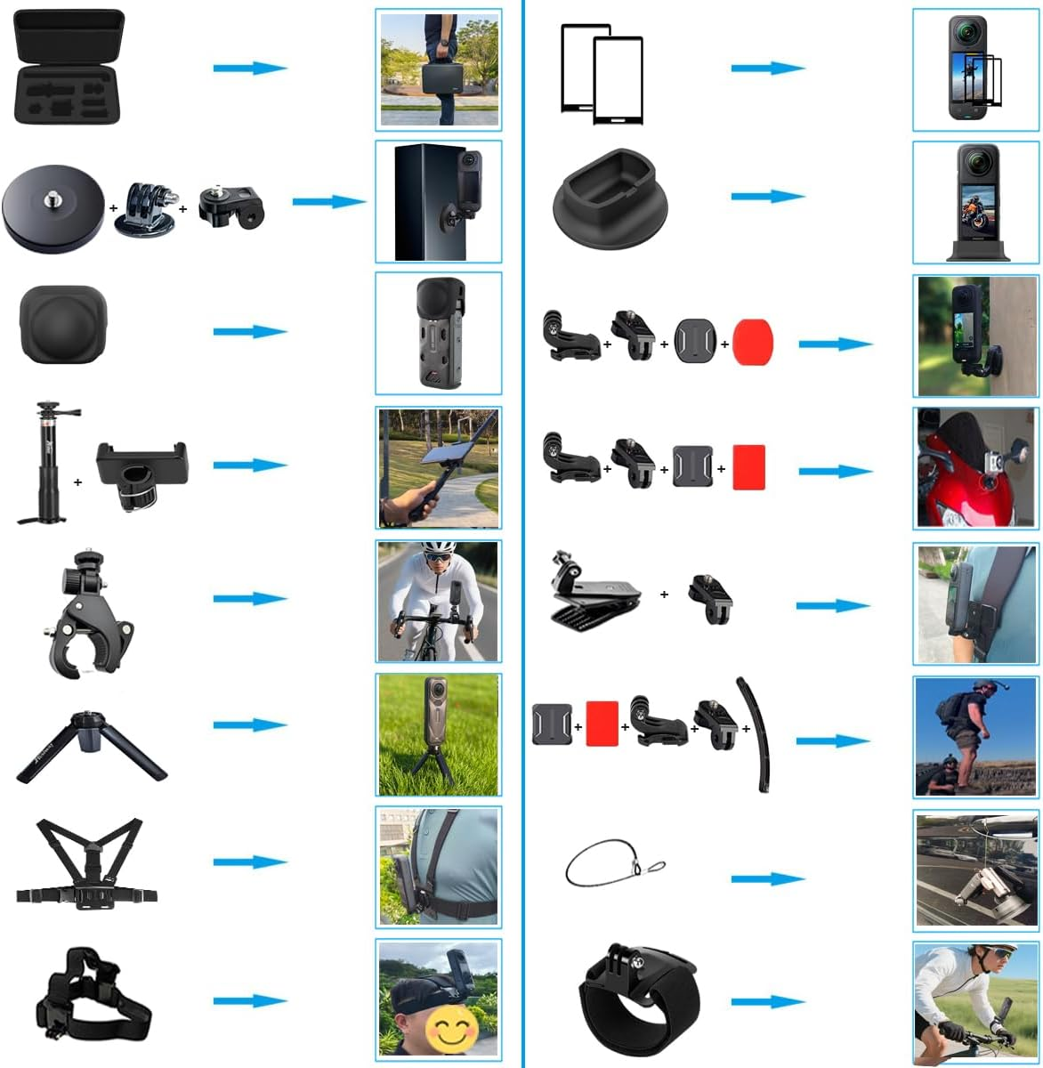 Accessories Kit for Insta360 X5 / X4 Camera Mount Bundle with Magnetic Mount Carrying Case, Selfie Stick, Tripod, Chest Strap,Bike Clamp,Screen Protector Non-Slip Mounts for Insta 360 X5 / X4 60I image number 4