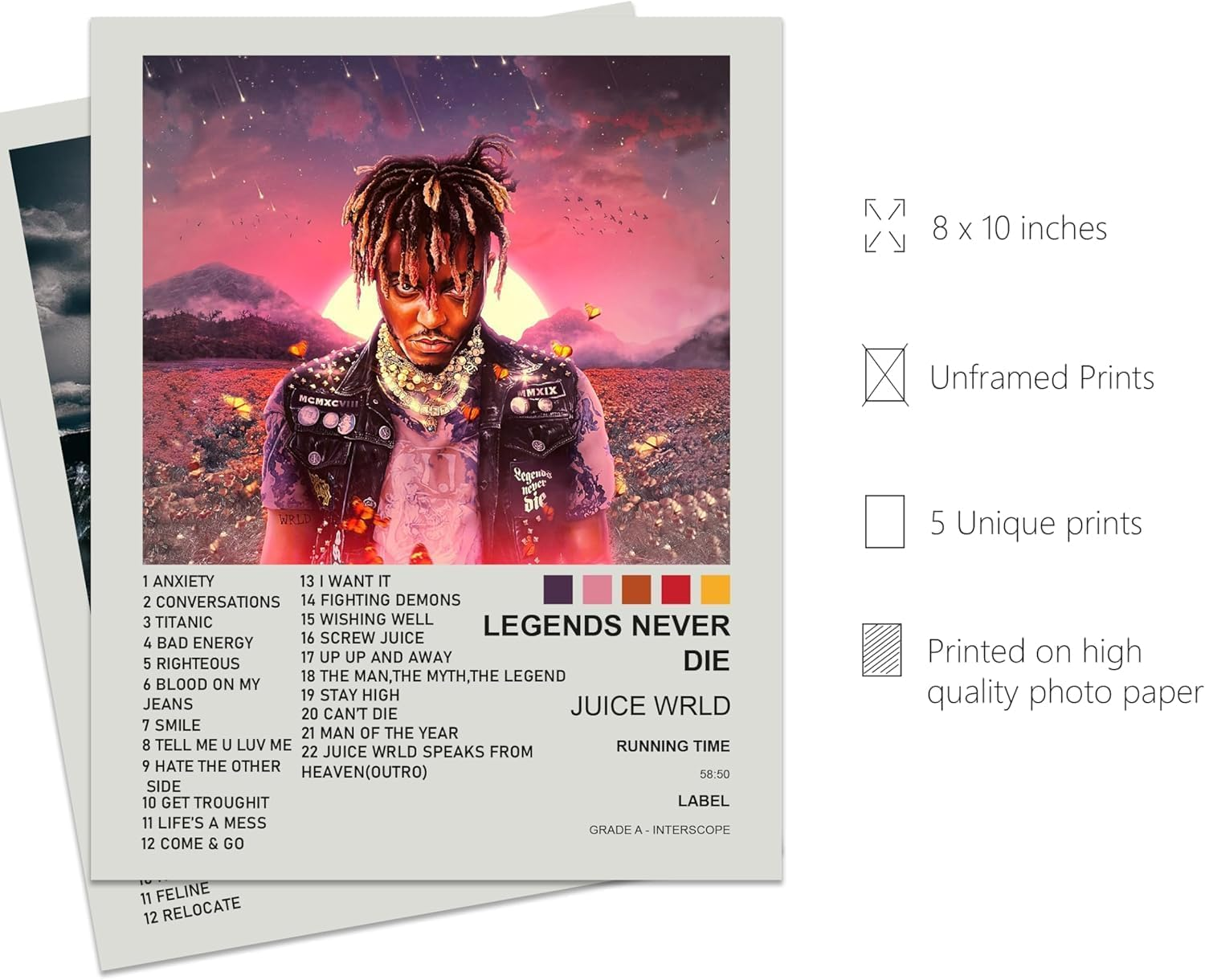 ZIENVE Juice Wrld Album Cover Posters, Set of 6 Print Music Canvas Wall Art Album Cover Posters Aesthetic Room Decor, 20 X 25Cm Unframed