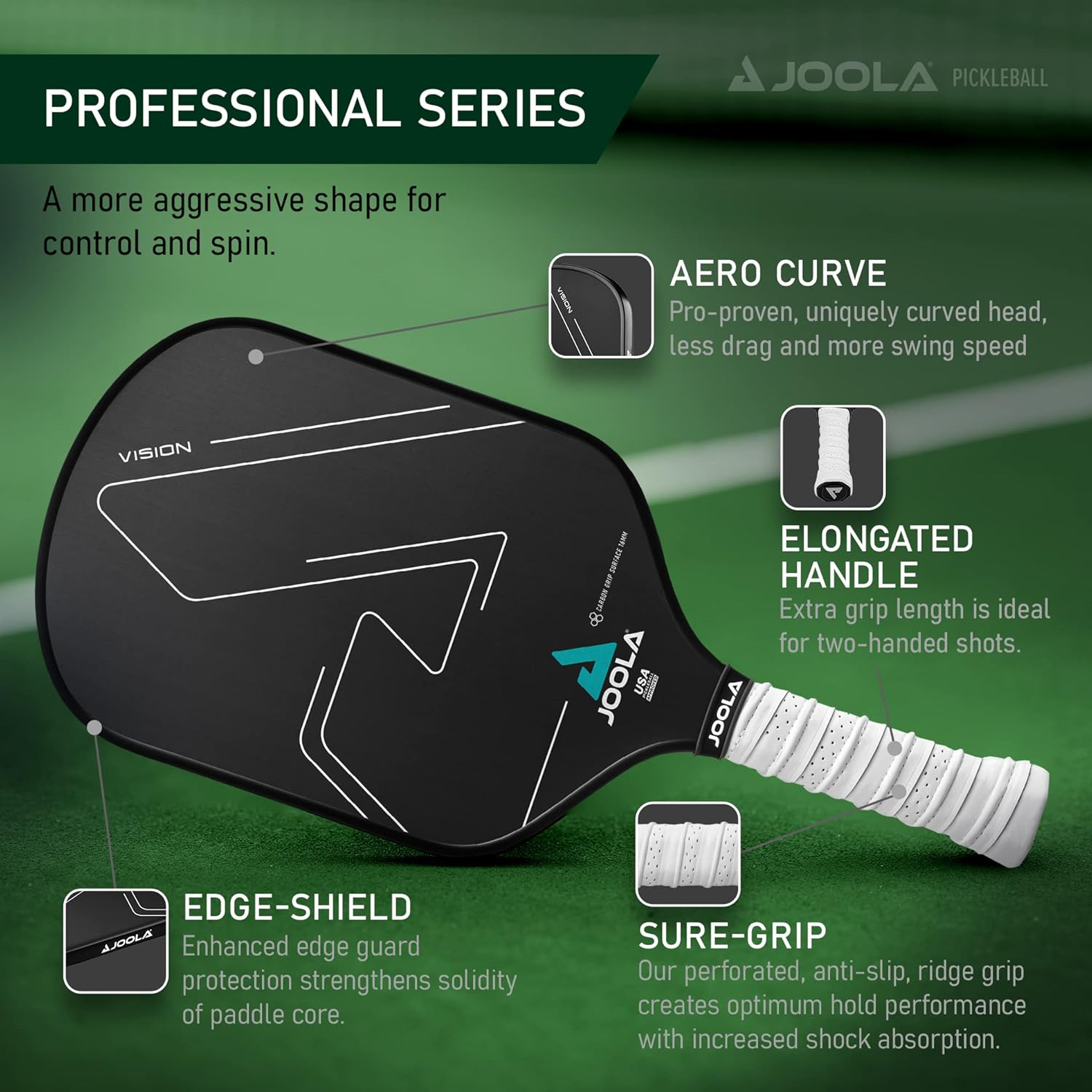 JOOLA Pickleball Paddle - Vision or Radius Shape Design - Maximum Spin & Control, with Added Power - Carbon Fiber Pickleball Paddle - Honeycomb Polypropylene Core - USAPA Approved image number 4