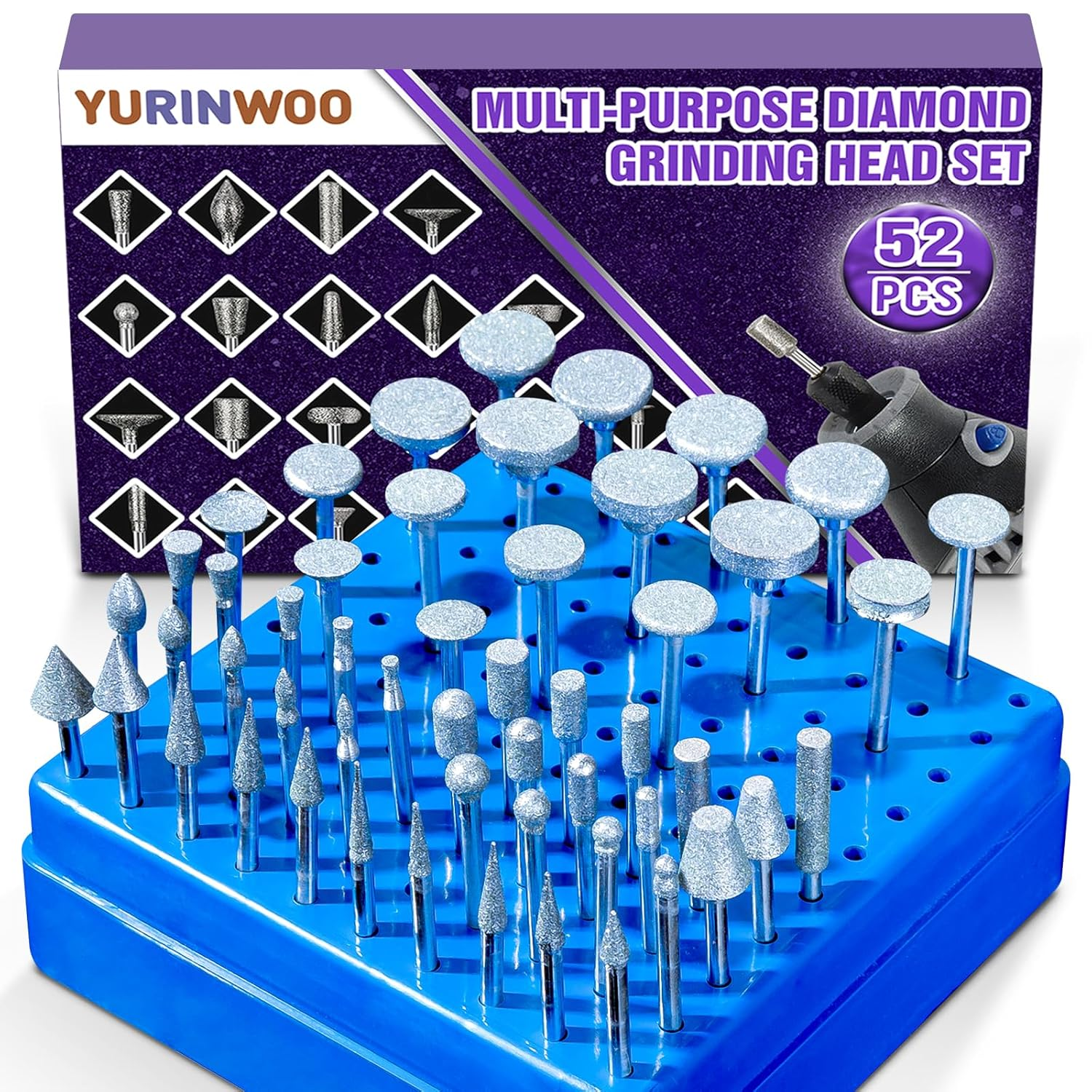 Diamond Grinding Bit Compatible with Dremel, 52Pcs Stone Carving Set Diamond Bits 1/8" (3Mm) Shank Polishing Kit for Stone Glass Ceramics Carving Polishing Grinding Etching image number 5