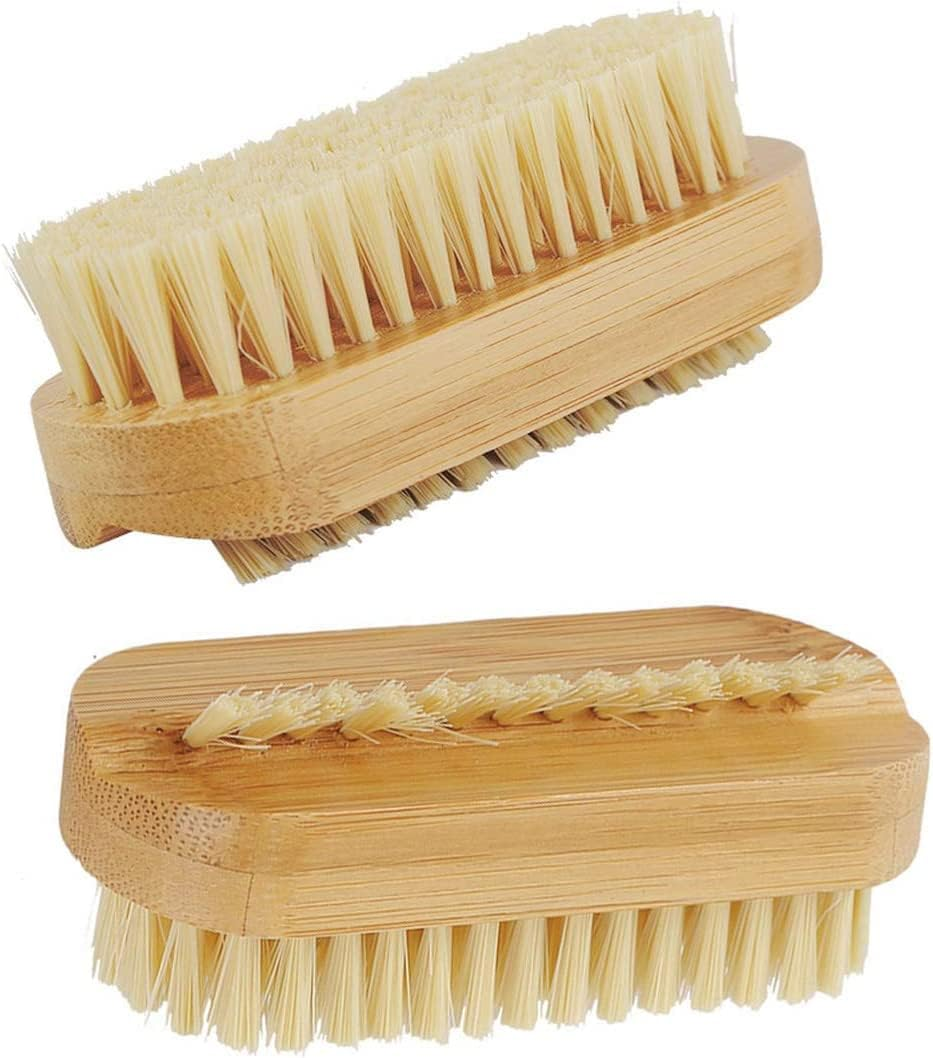 2 Pcs Bamboo Nail Brushes, Two Side Hand Nail Brush with Tampico Fiber Bristle, Small Finger Nail Brush for Toes Nails Fingertips Hands Home Salon Use image number 6