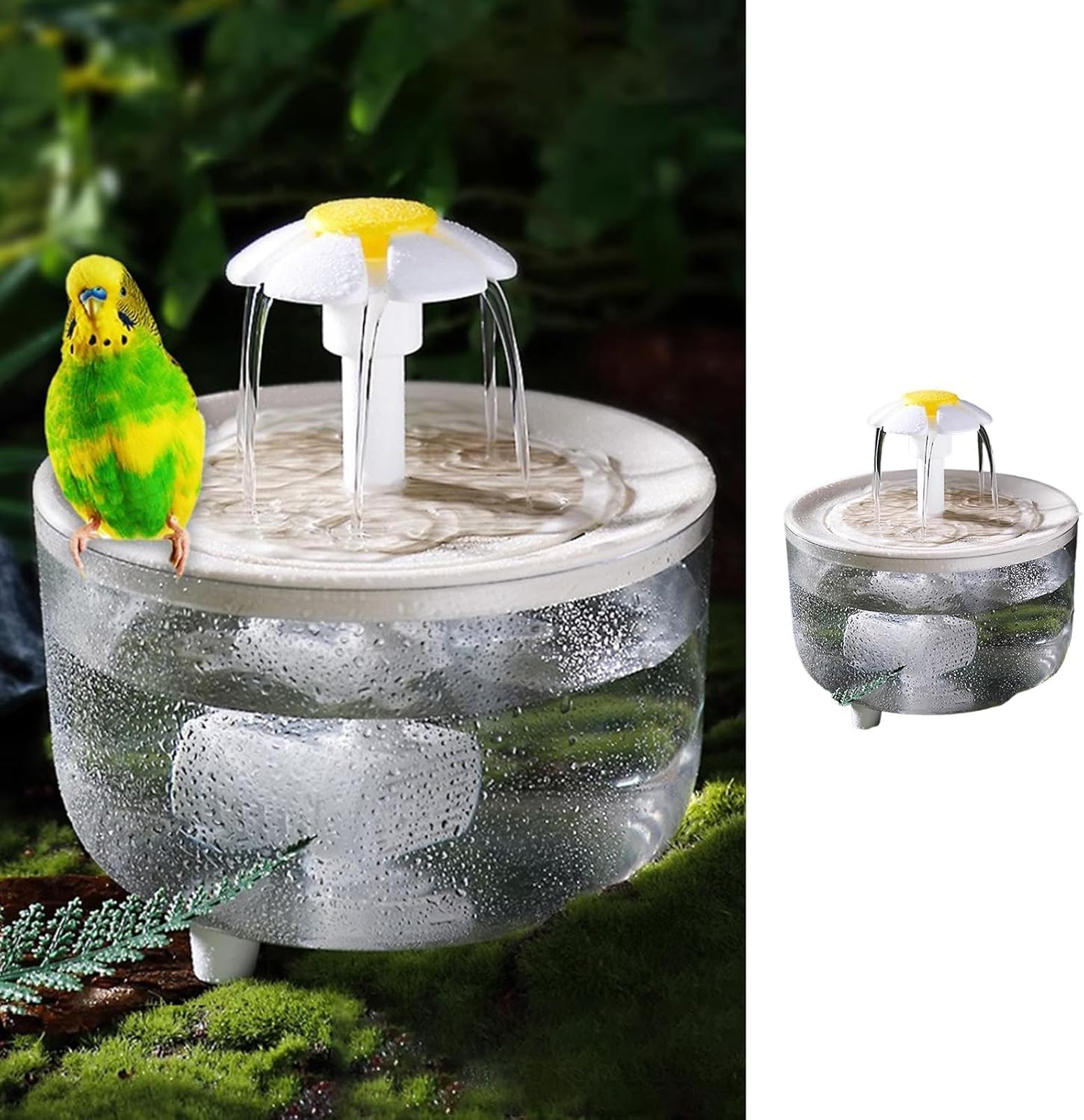 MANON ROSA Bird Bath for Parakeets - Small Bird Shower Bathing Fountain with Filtered Circulating Water Pool Sink for Parrots Lovebirds Conures Finches Cockatiels - Easy-Clean Pet Accessories (Clear)