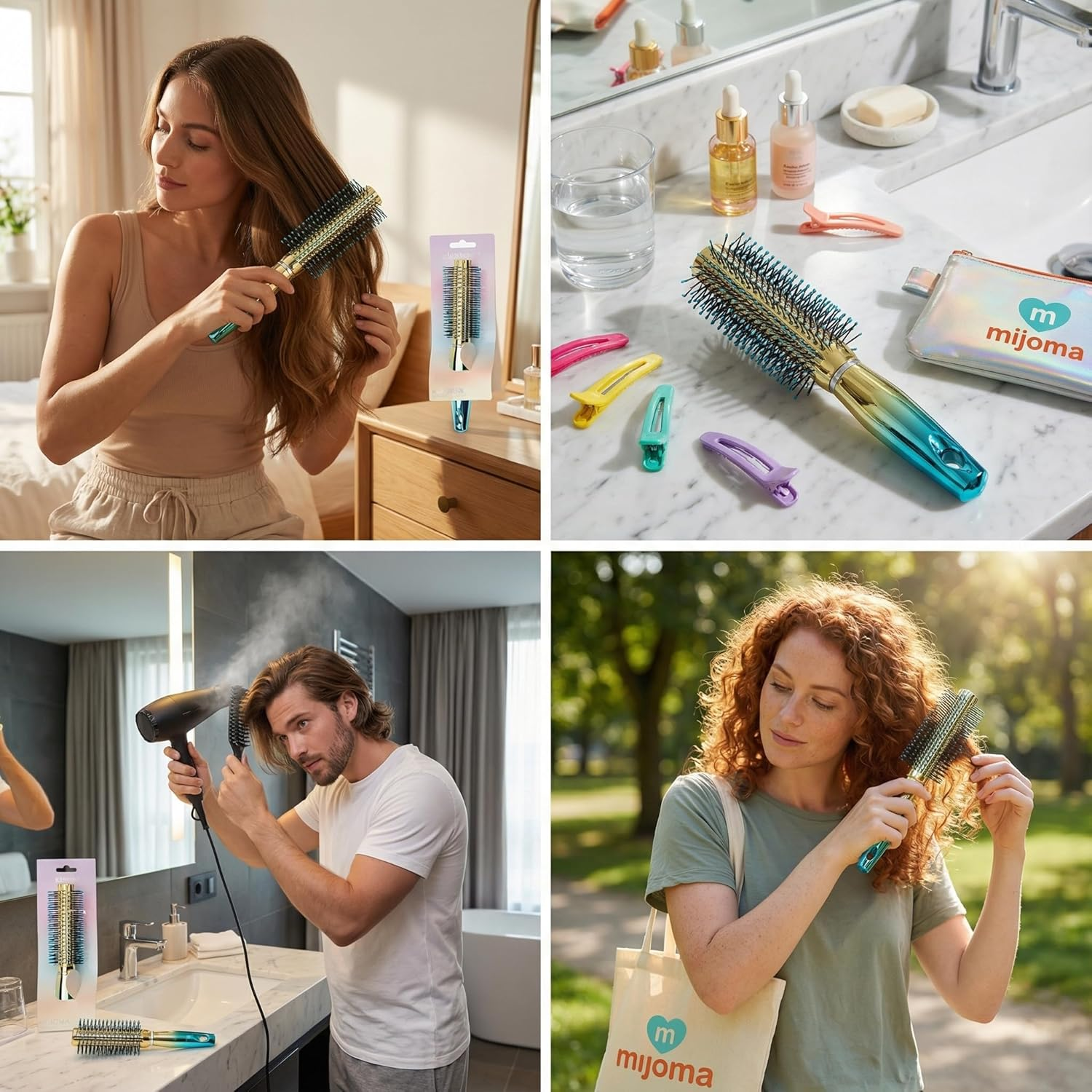 MIJOMA Nylon Bristle Hair Brush - Iridescent Metallic Finish - Ergonomic Handle - Ideal for Daily Styling & Grooming (Round Brush - 23Cm) image number 5