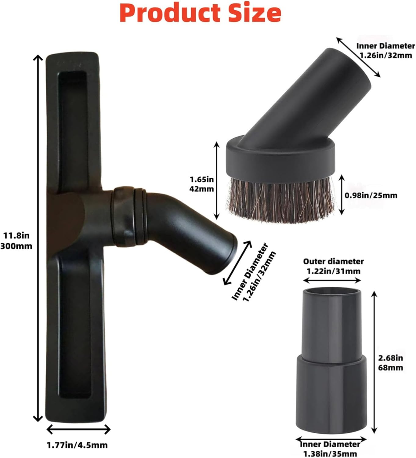 Horsehair Vacuum Brush Attachment 3 Pack | 30Mm Vacuum Cleaning Brush/Floor Brush Tool | 25Mm round Dust Brush with 32 to 35Mm Hose Adapter Fits Shark, Hoover, Shop-Vac and Most Vacuums image number 4