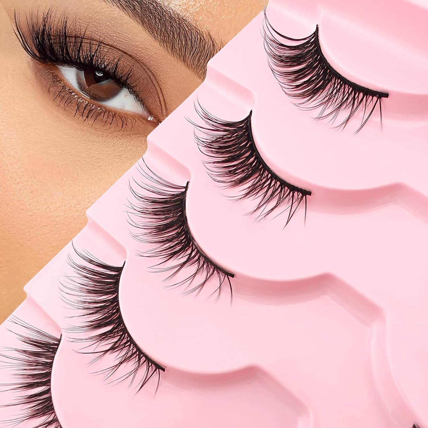 5 Pairs of Half Eyelashes, Cat Eye, 15 Mm Short Cat'S Eye Artificial Eyelashes, Natural Look, 1/2 Corner Curly False Eyelashes Set, 3/4 Corner Eyelashes (A02) image number 3